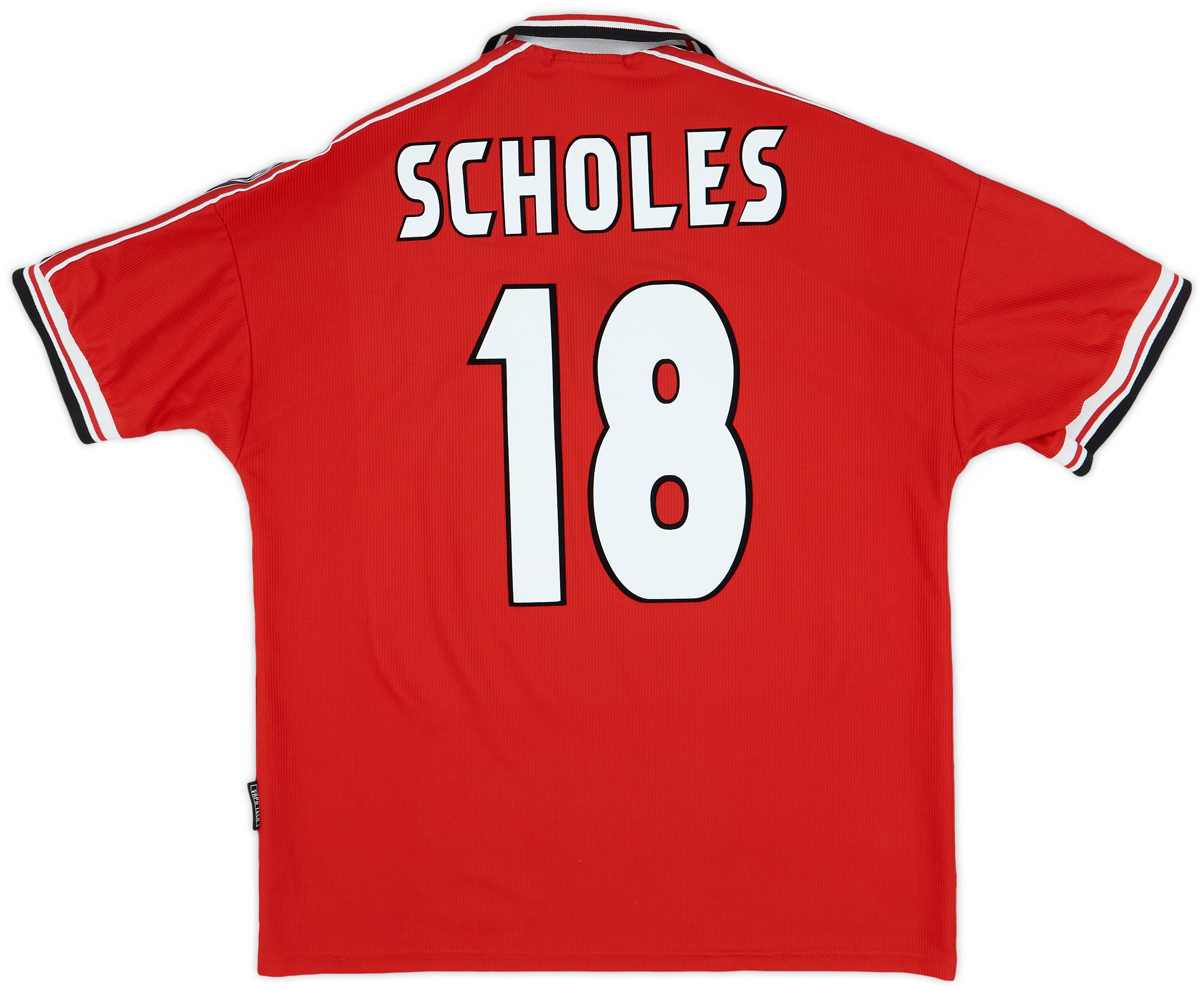 1998-00 Manchester United Home Shirt Scholes #18 - 8/10 - (L)
