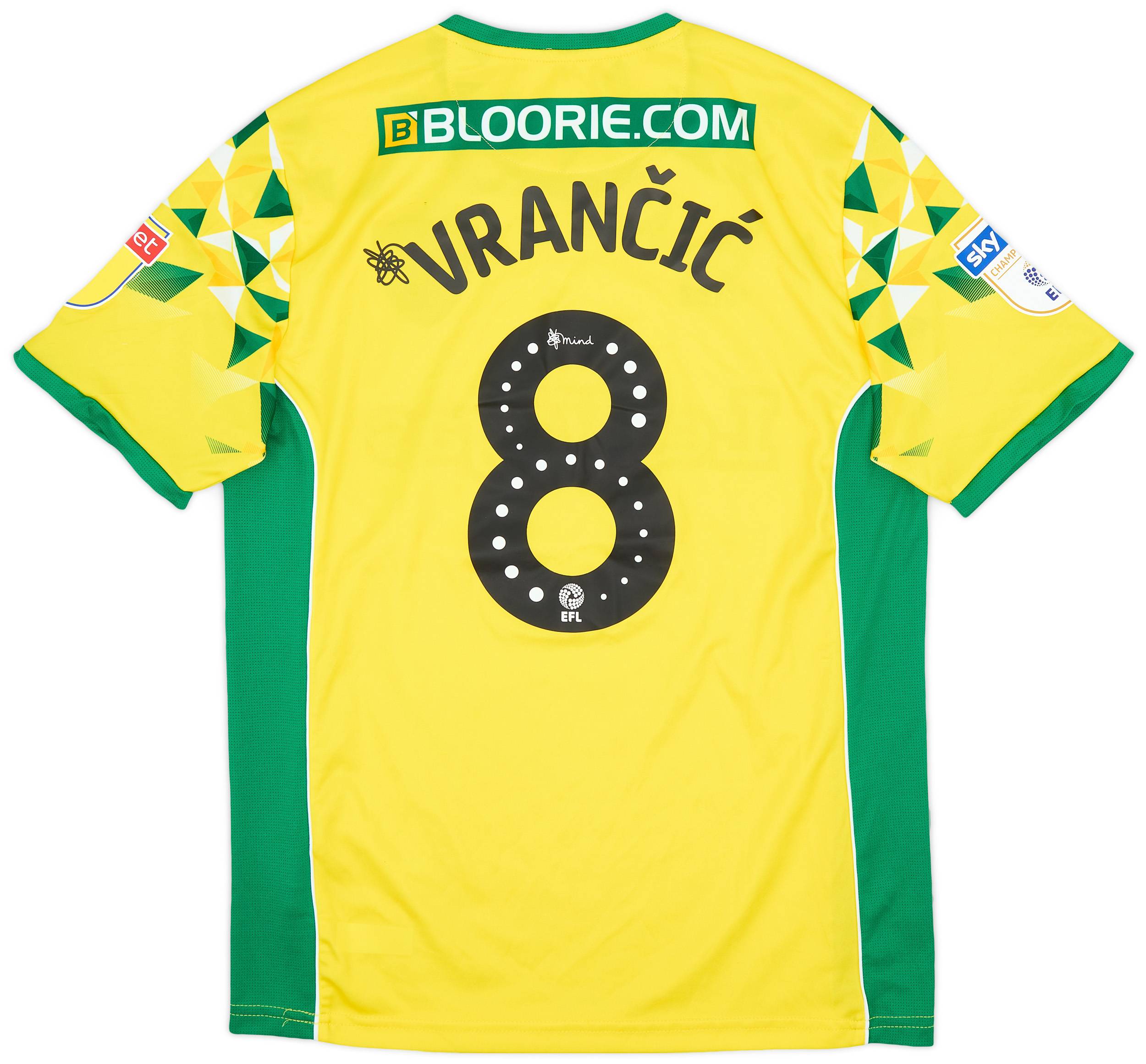 2018-19 Norwich Match Issue Home Shirt Vrancic #8 