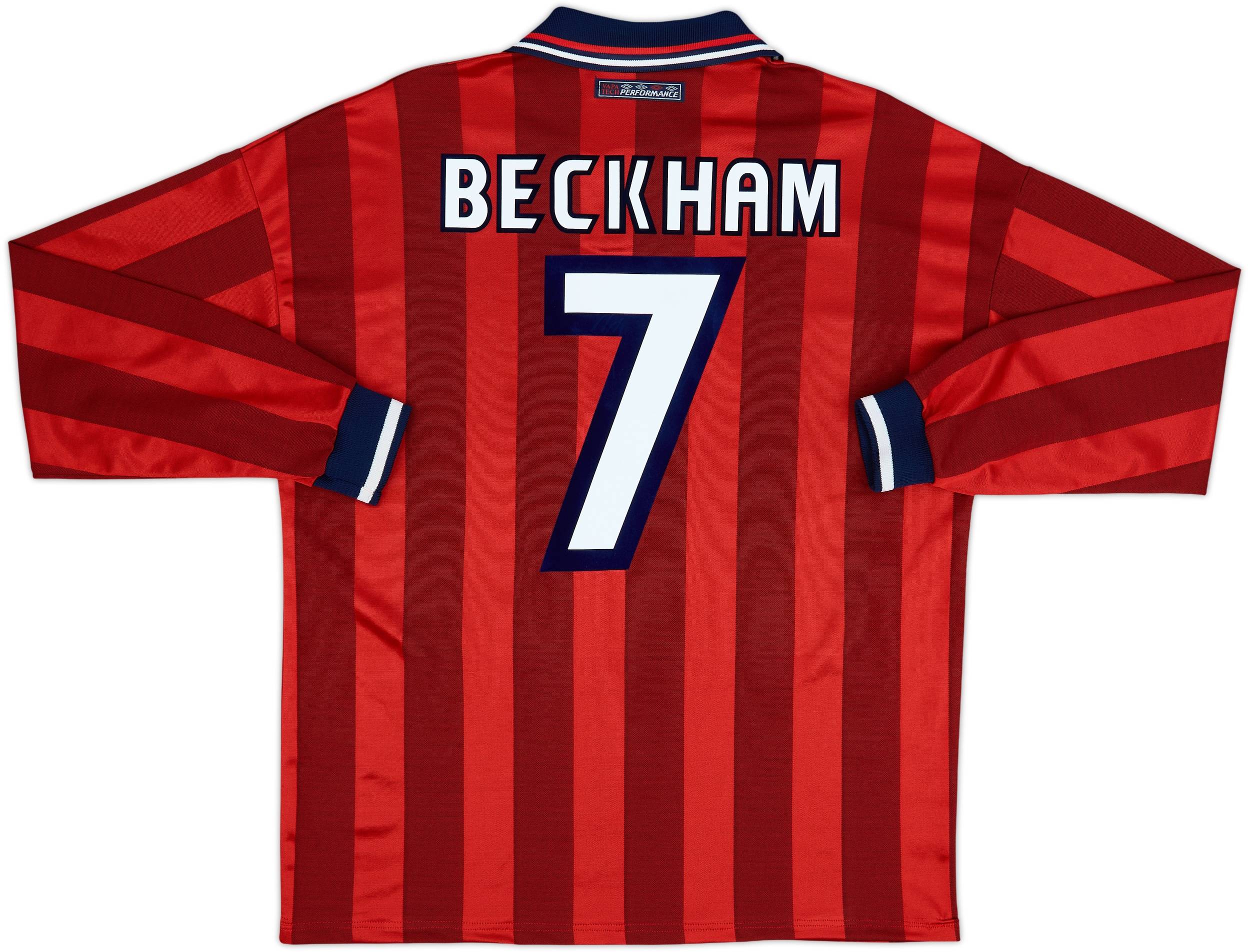 1997-99 England Away L/S Shirt Beckham #7 - 6/10 - (L)