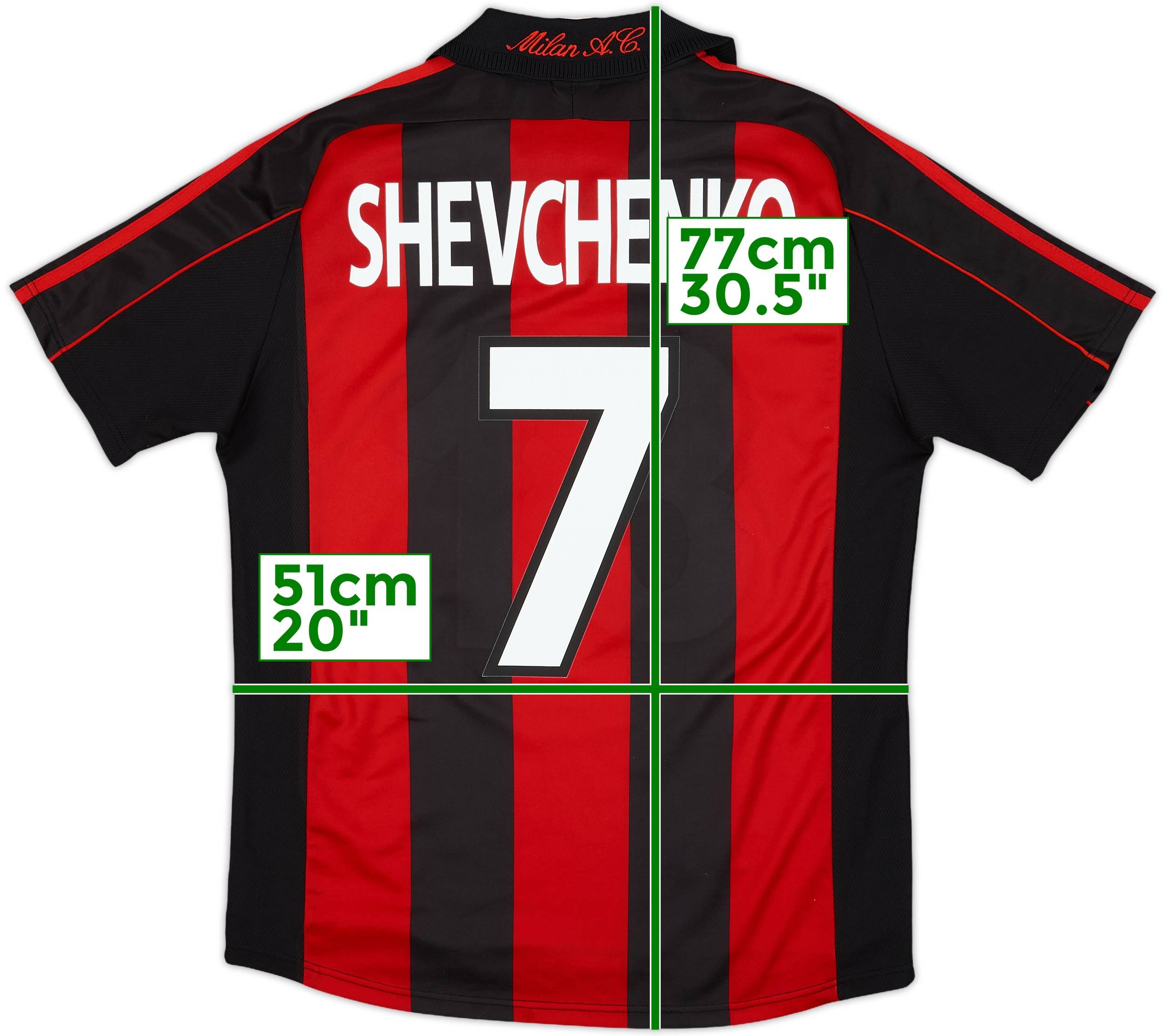 2000-02 AC Milan Home Shirt Shevchenko #7 - 10/10 - (XL.Boys)