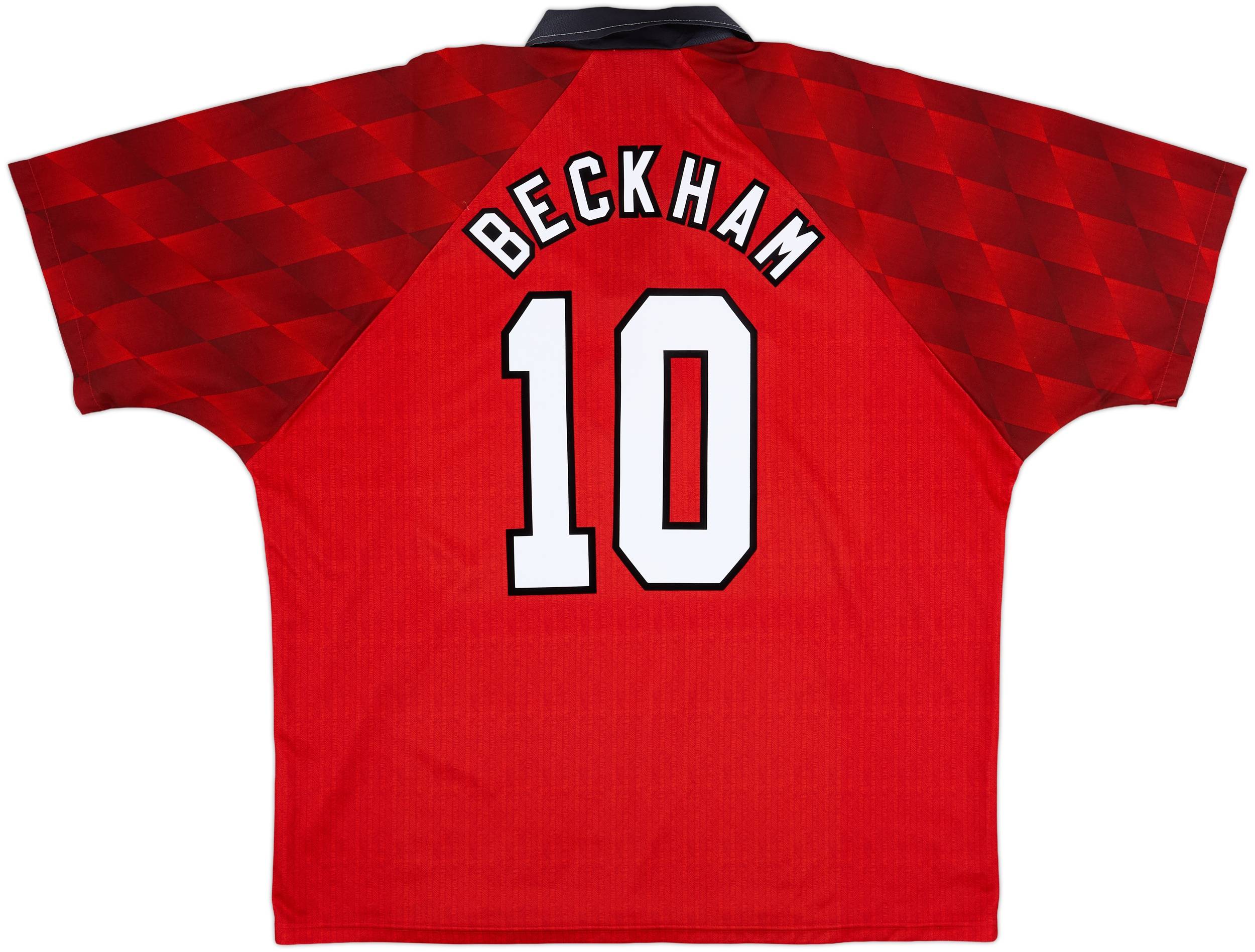 【96/98 マンチェスターユナイテッド Home L/S ベッカム #10】 1996-98 Manchester United Home Shirt Beckham #10 - 9/10 - (XXL)
