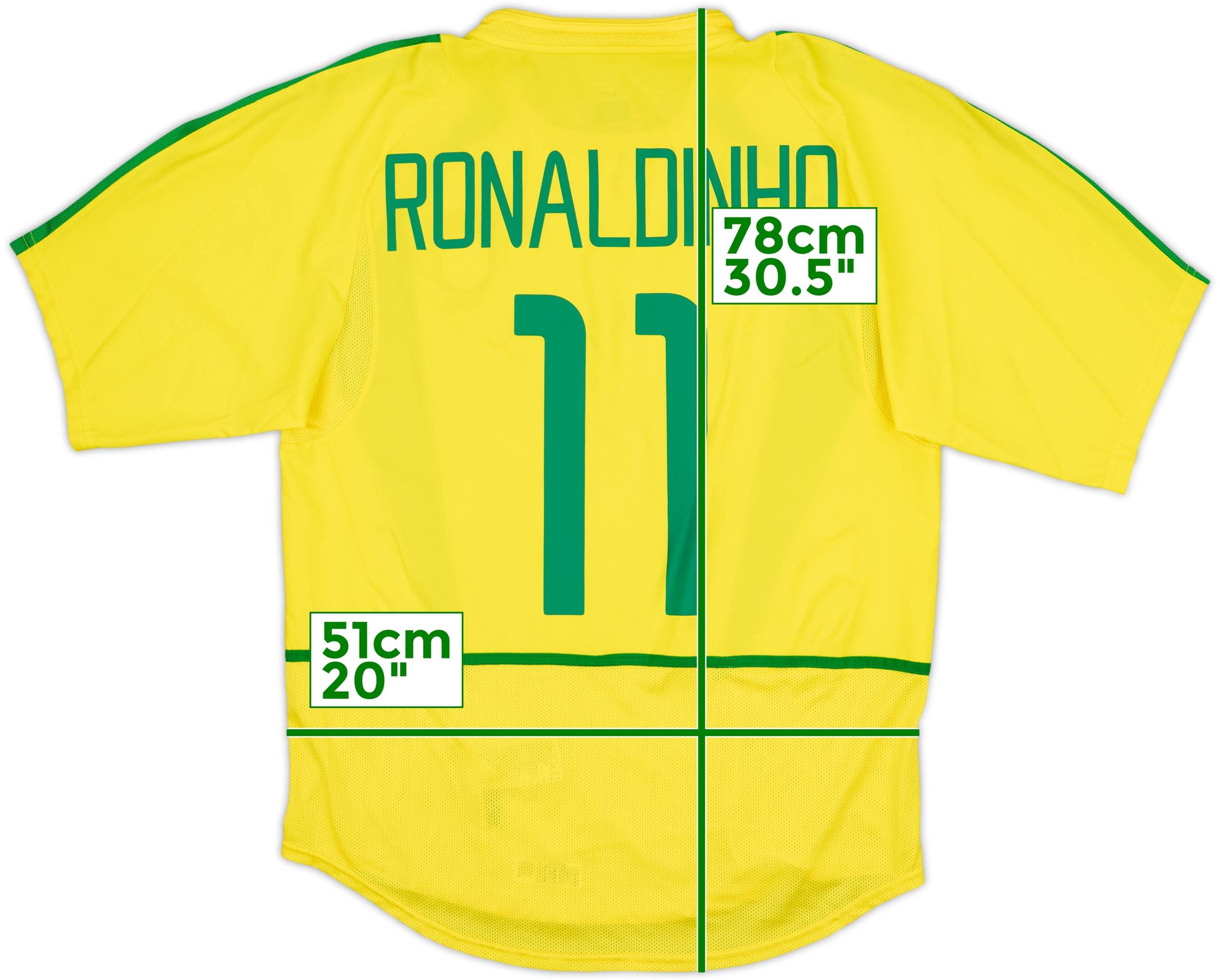 2002-04 Brazil Home Shirt Ronaldinho #11 - 8/10 - (M)