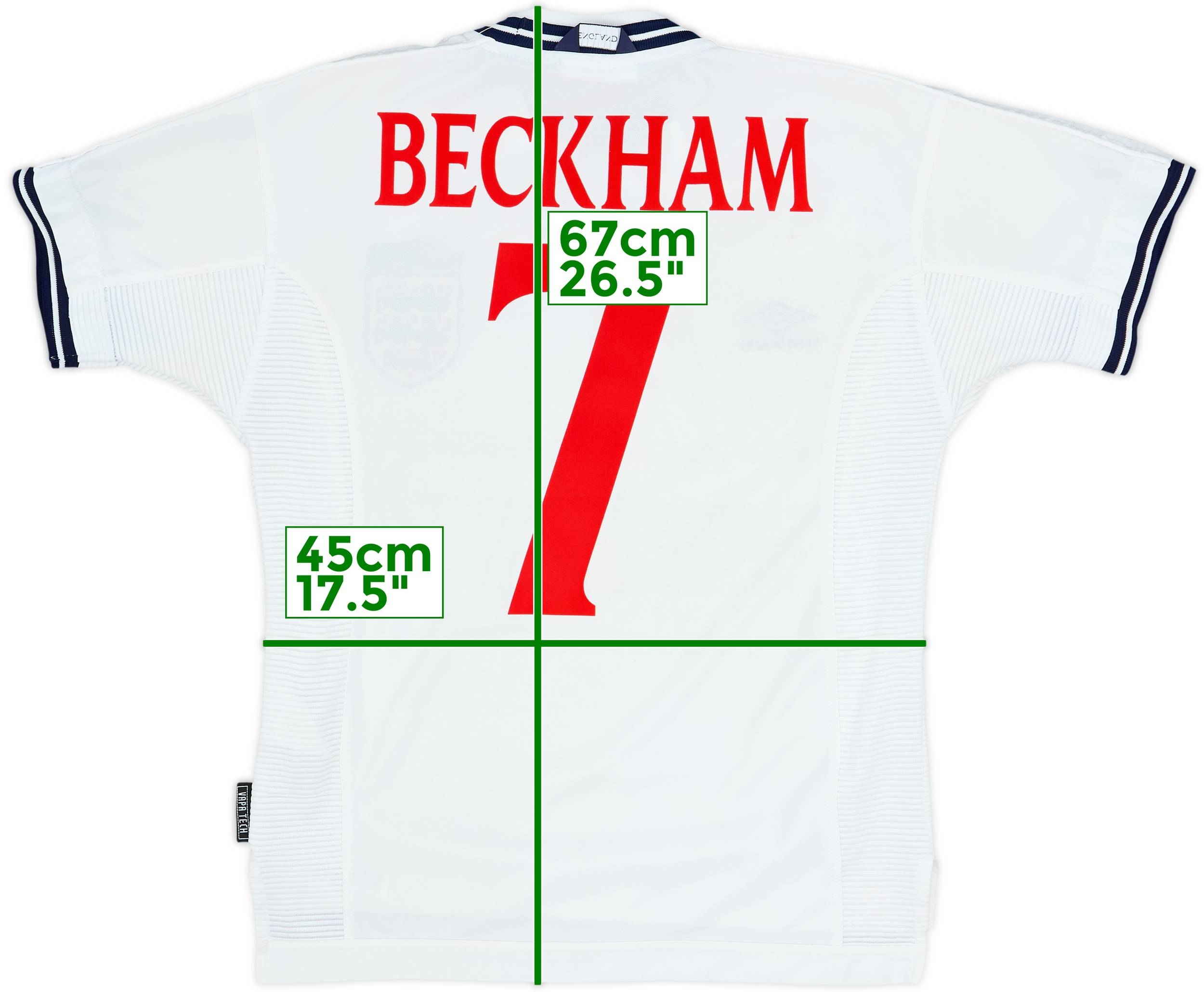 1999-01 England Home Shirt Beckham #7 - 7/10 - (L.Boys)