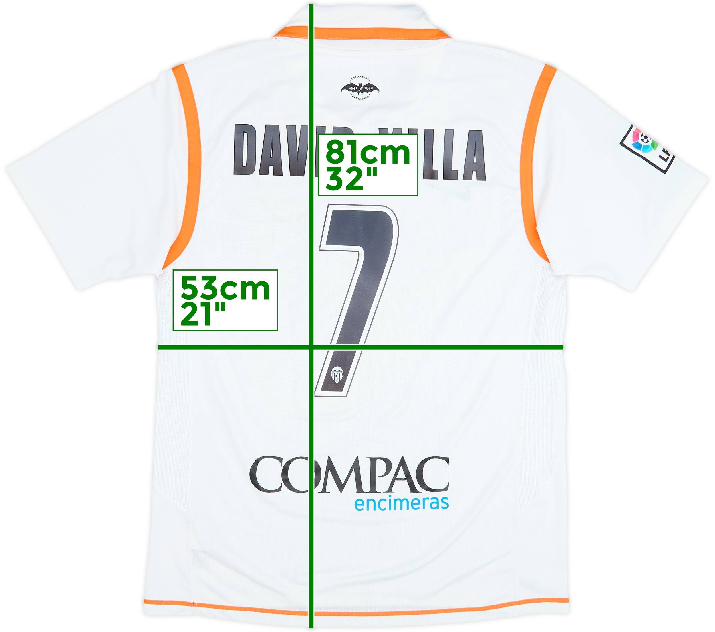 2007-08 Valencia Home Shirt David Villa #7 - 7/10 - (L)