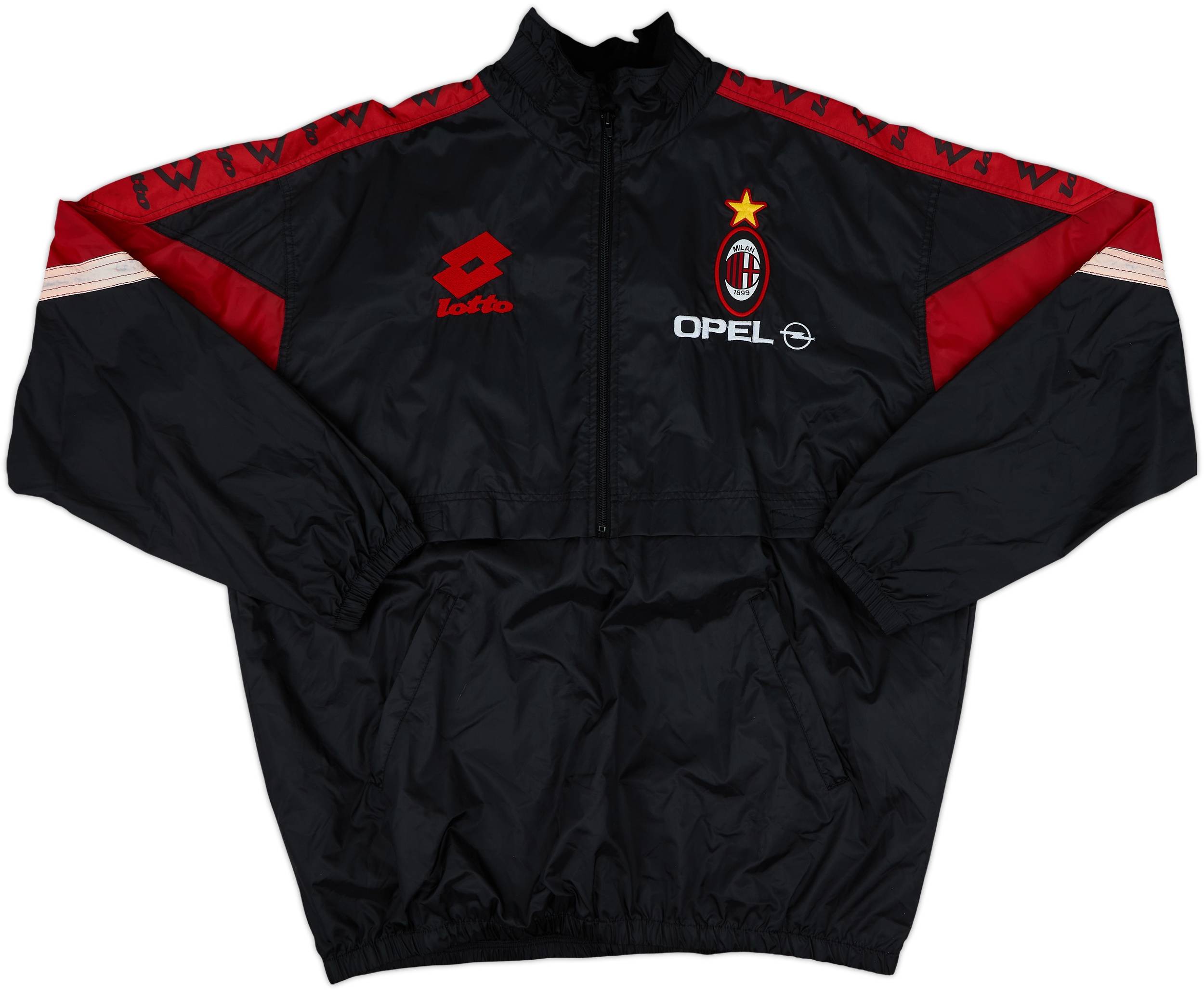 ACミラン　OPEL期　Milan A.C. Lotto 長袖ジャージ 赤黒 1997-98 AC Milan Lotto Rain Jacket - 7/10 - (XL)
