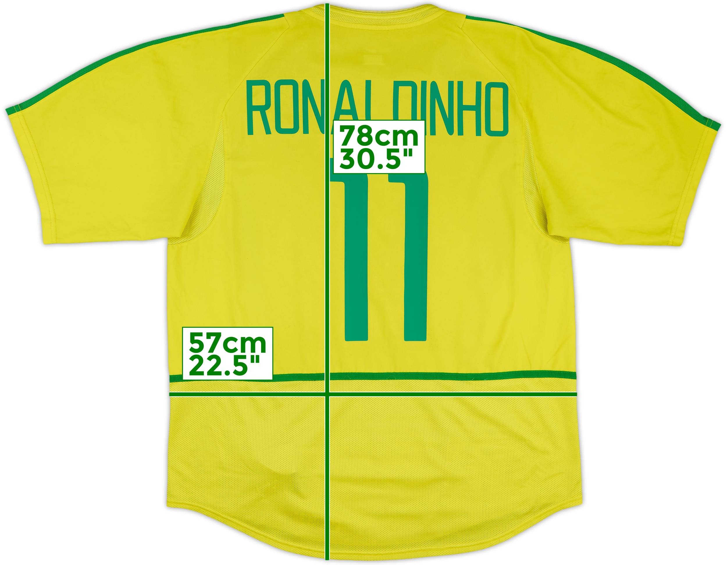 Ronaldinho 2002 W-Cup ブラジル代表ユニ Lサイズ タグ付き Ronaldinho 11 Brazil Nike National Football Team MENS Yellow