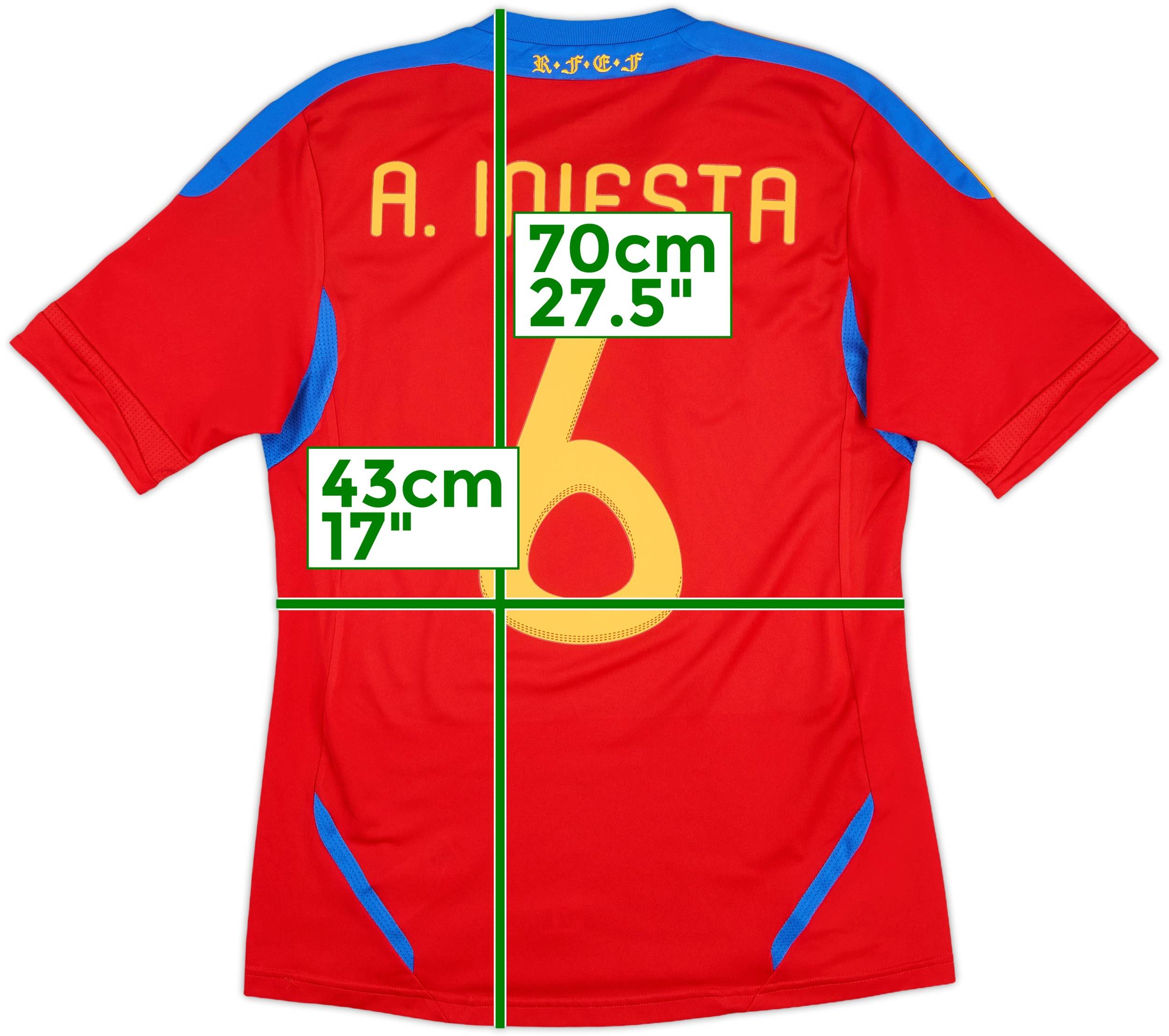 2009-10 Spain Home Shirt A.Iniesta #6 - 7/10 - (S)