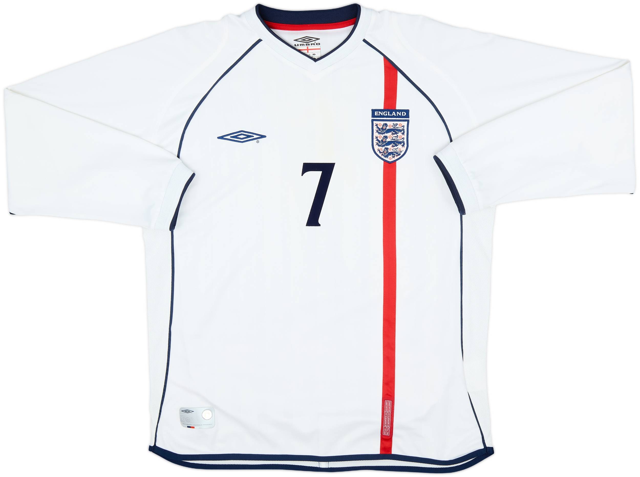 【国内正規 01-03 England  L/S Beckham #7】 2001-03 England Home L/S Shirt Beckham #7 - 9/10 - (L)
