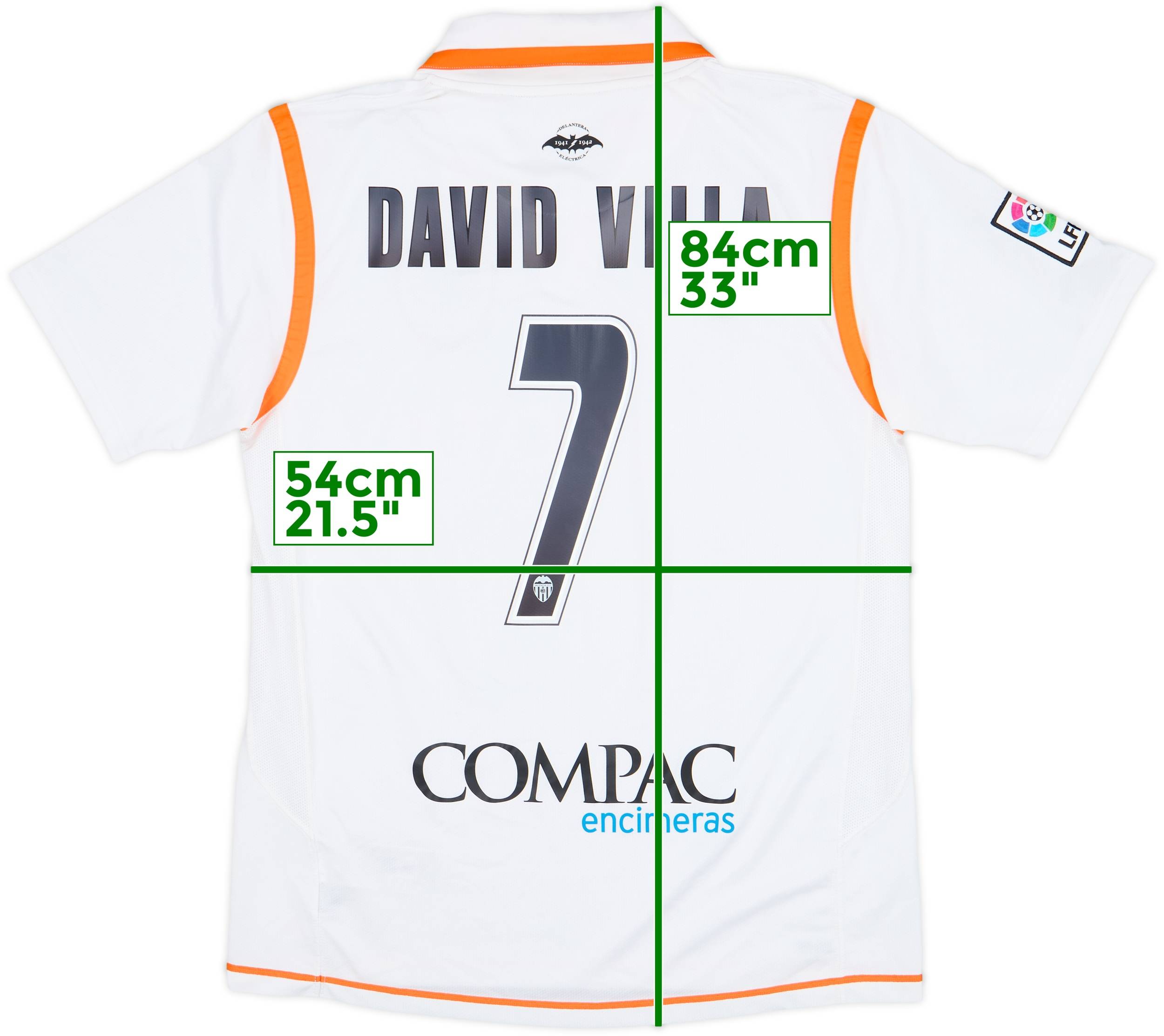 2007-08 Valencia Home Shirt David Villa #7 - 8/10 - (L)