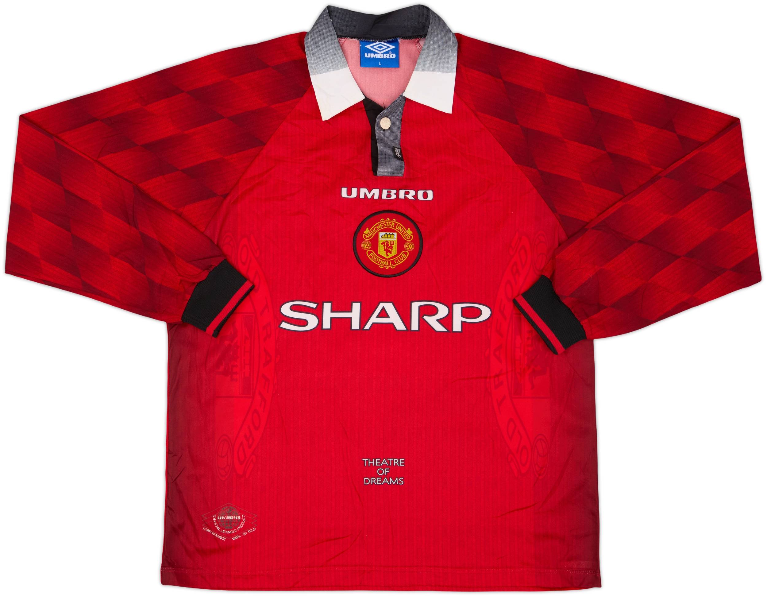 1996-98 Manchester United Home L/S Shirt Cantona #7 - 8/10 - (L)