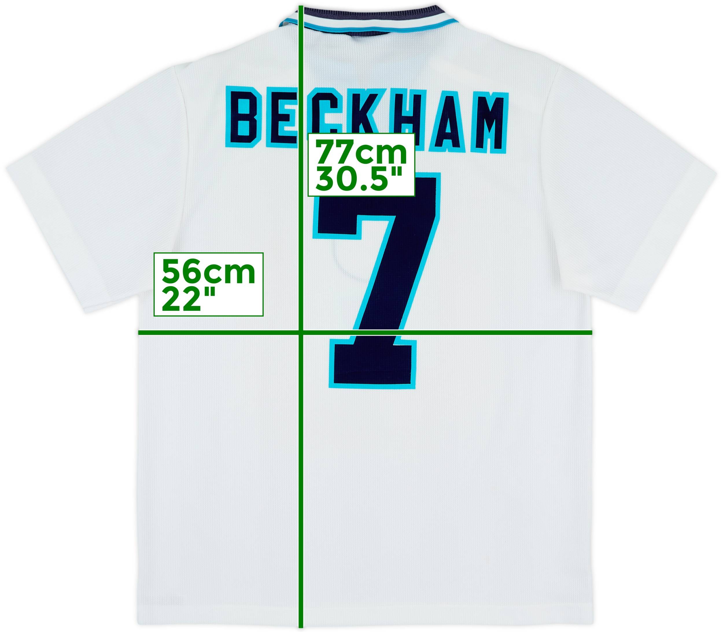 1995-97 England Home Shirt Beckham #7 - 8/10 - (L)