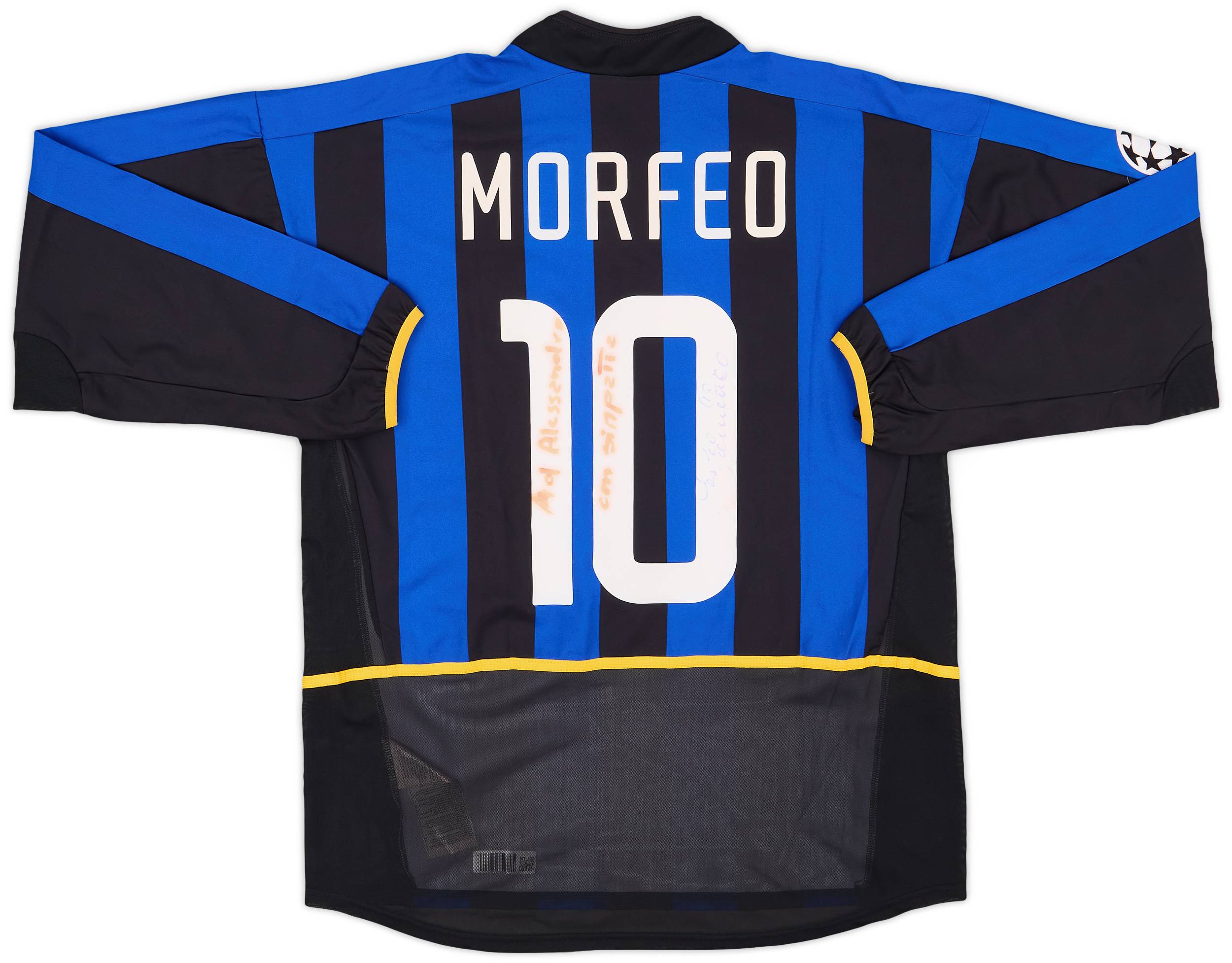 2002-03 Inter Milan Match Issue Champions League Signed Home L/S Shirt Morfeo #10
