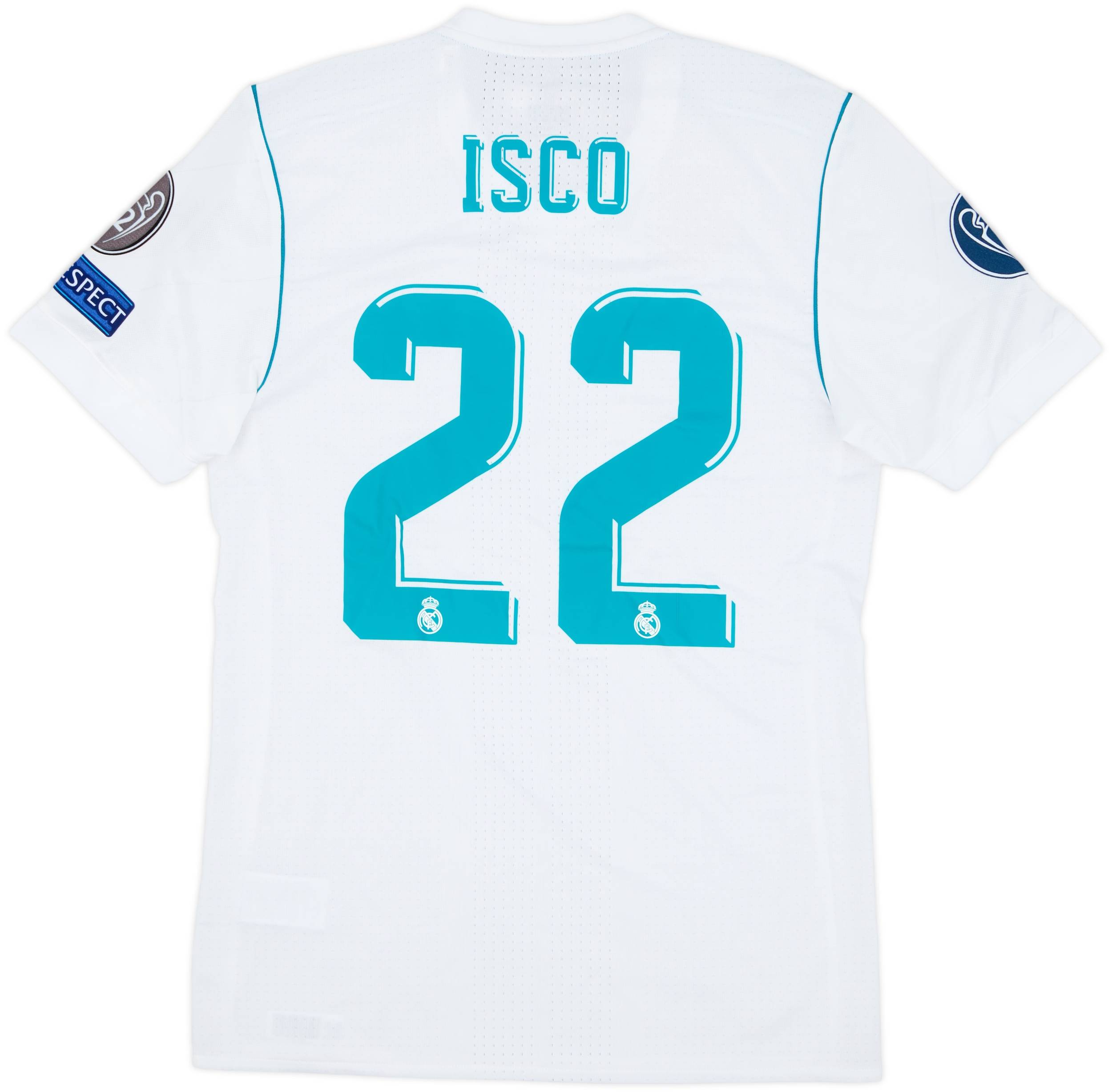 レアル白色、Sサイズ、22 ISCO 2017-18 Real Madrid Authentic Home Shirt Isco #22 (M)