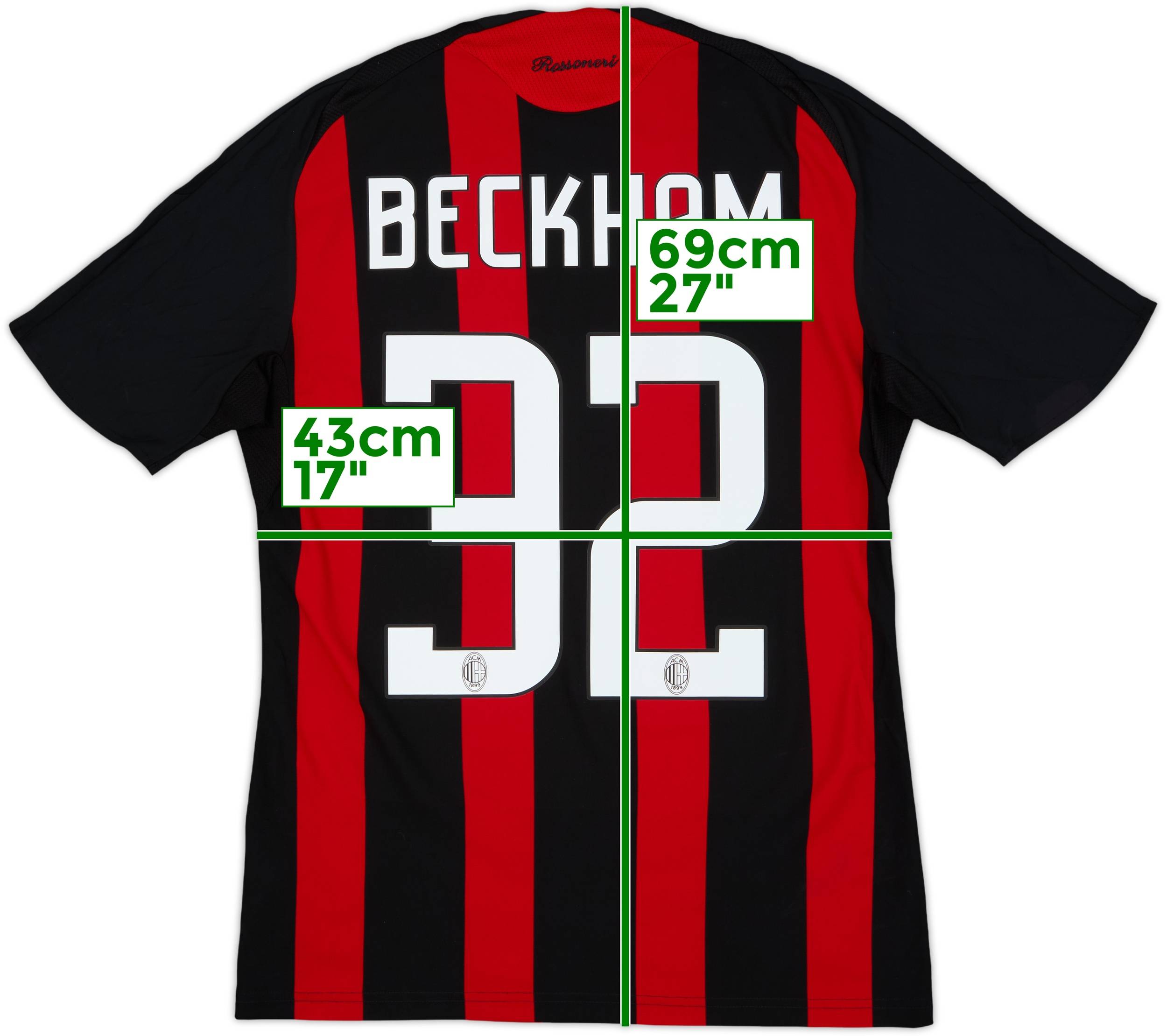 2008-09 AC Milan Home Shirt Beckham #32 - 7/10 - (S)