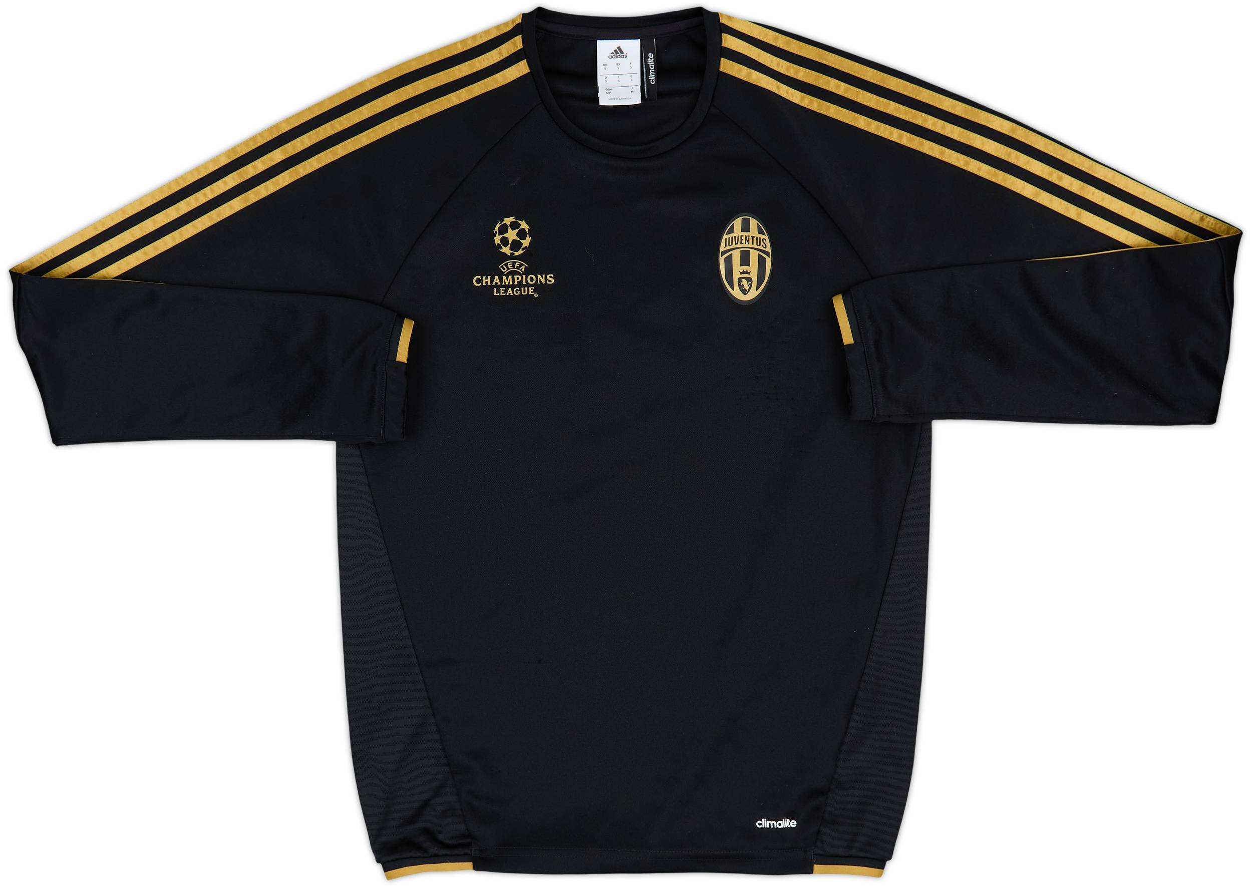 Juventus 黒/黄色 ストライプシャツ 2015-16 Juventus adidas CL Sweat Top - 8/10 - (S)