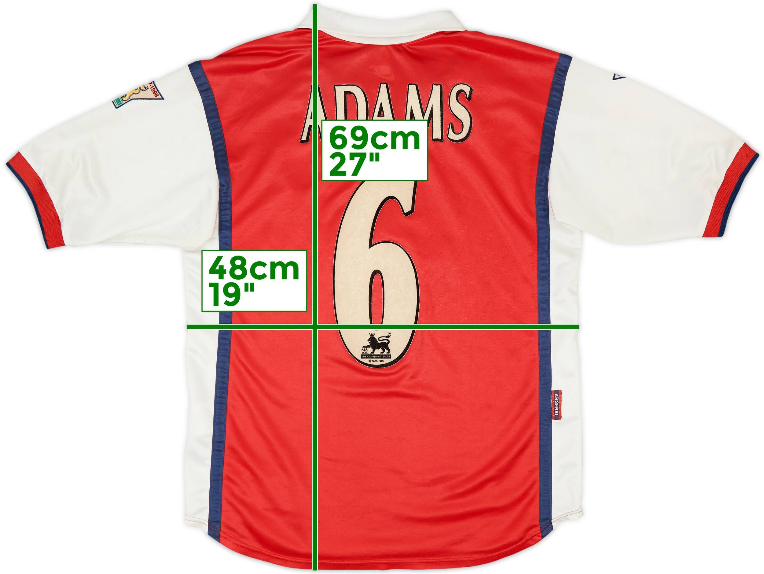 【希少】アーセナルARSENAL1997-99 AWAY アダムス 6 Mサイズ 希少】アーセナルARSENAL1997-99 AWAY アダムス 6 Mサイズ