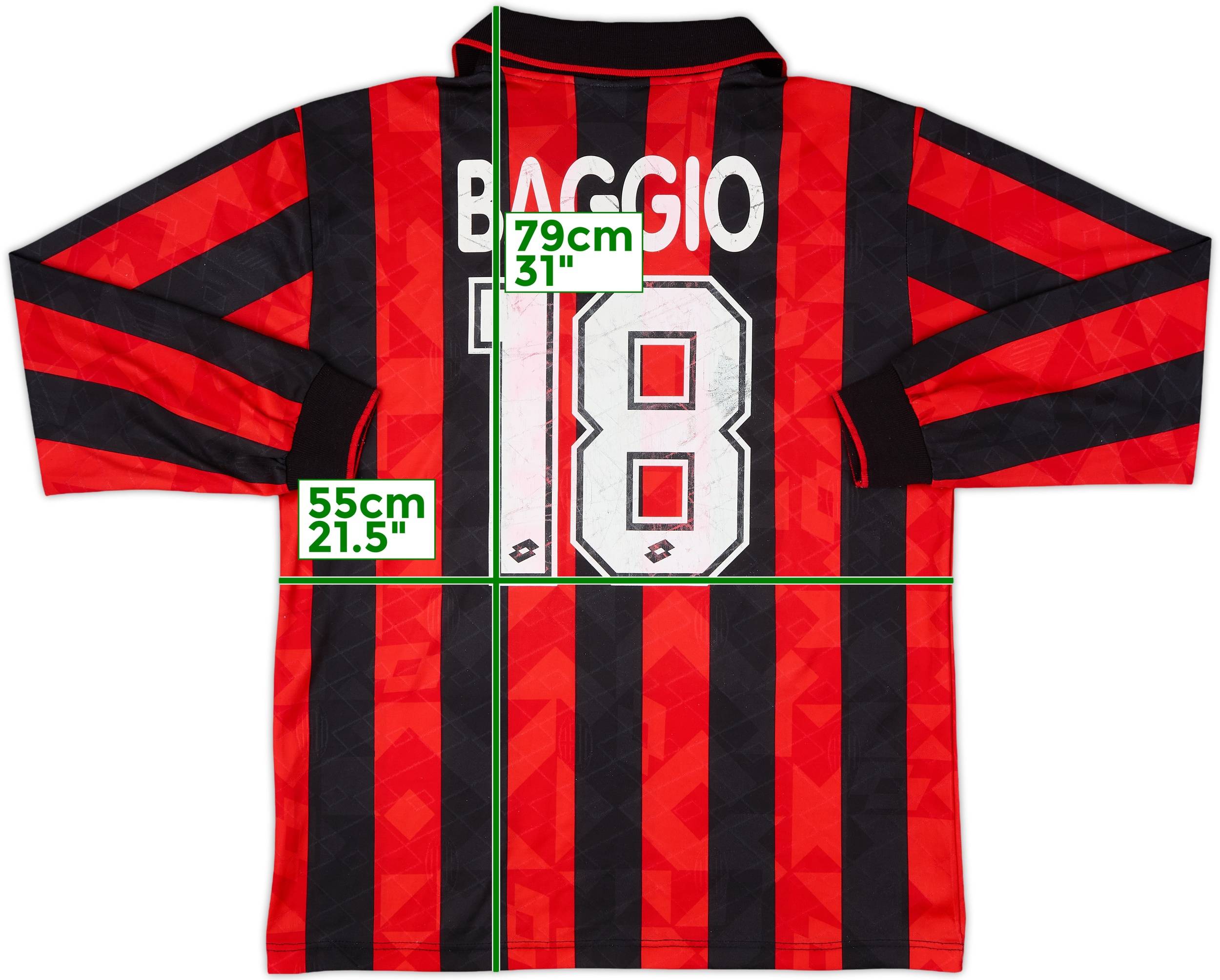 ウェア AC MILAN #18 BAGGIO 1994-95 AC Milan Home L/S Shirt Baggio #18 - 6/10 - (L)