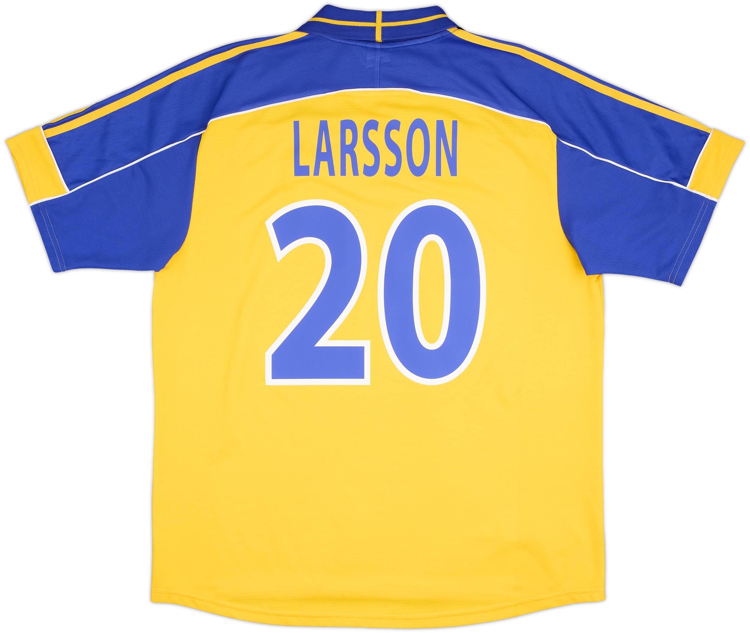 スウェーデン　00 ホーム　ユニフォーム　ユーロ2000 ラーション 2000-02 Sweden Home Shirt Larsson #20 - 8/10 - (XL)
