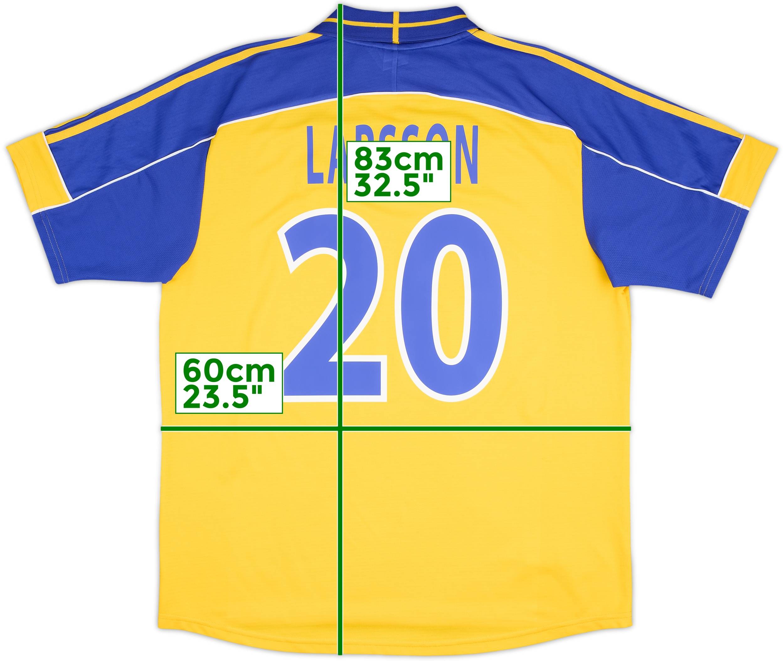 スウェーデン　00 ホーム　ユニフォーム　ユーロ2000 ラーション 2000-02 Sweden Home Shirt Larsson #20 - 8/10 - (XL)