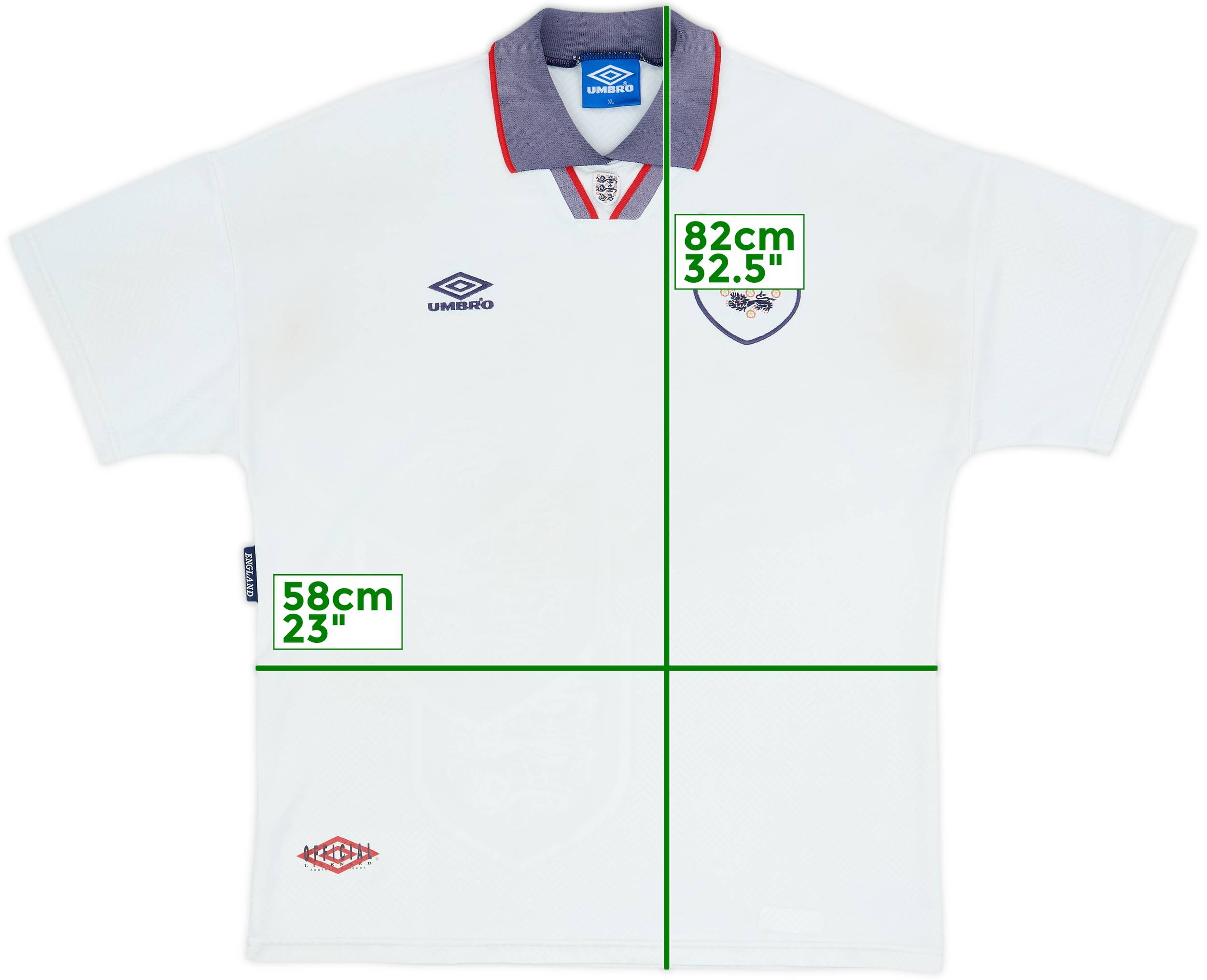 ウェア UMBRO England HM10 SS Shirt White XL 1993-95 England Home Shirt - 5/10 - (XL)