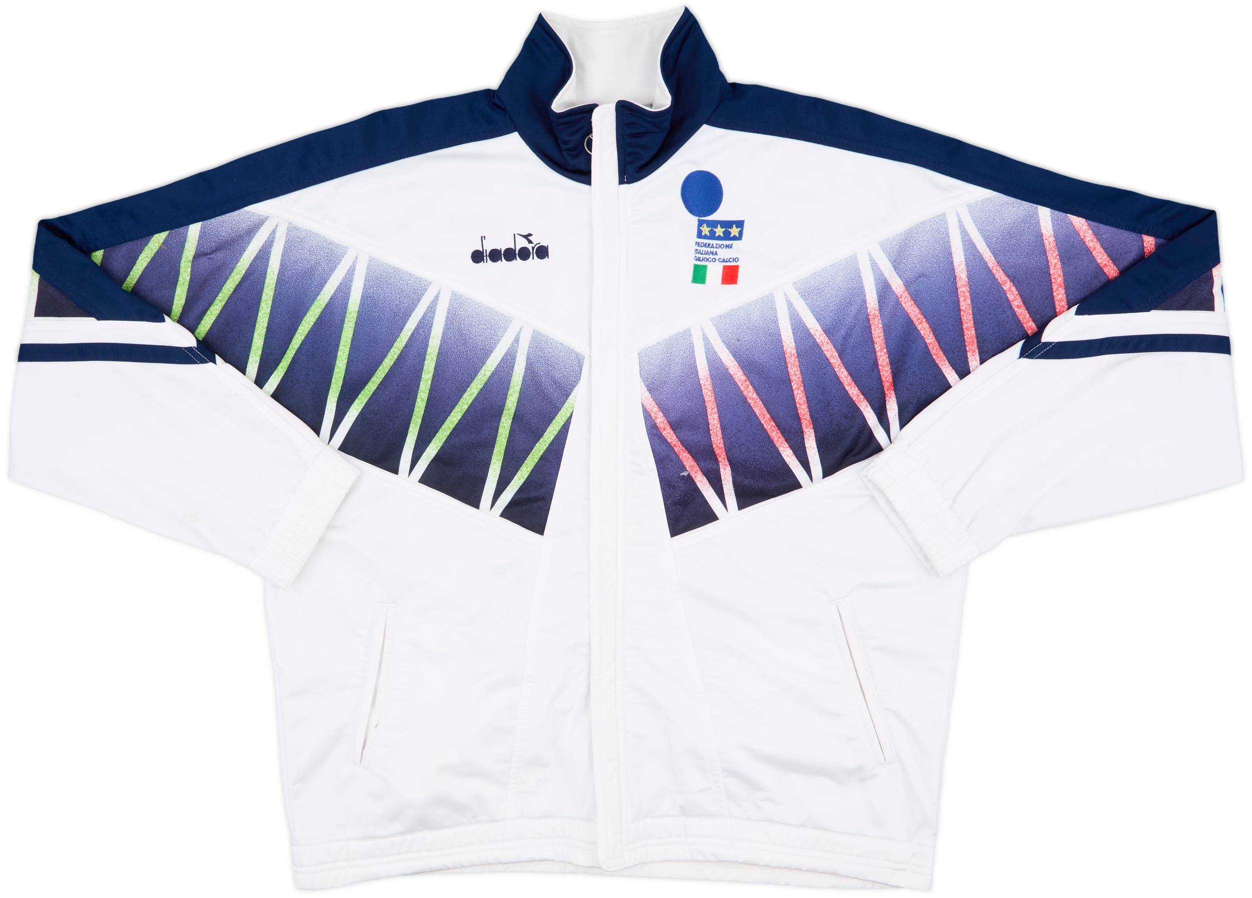 【希少価値あり】ディアドラ 刺繍 1994 イタリア代表 トラックジャケット M 1994 Italy Diadora Track Jacket - 6/10 - (L)
