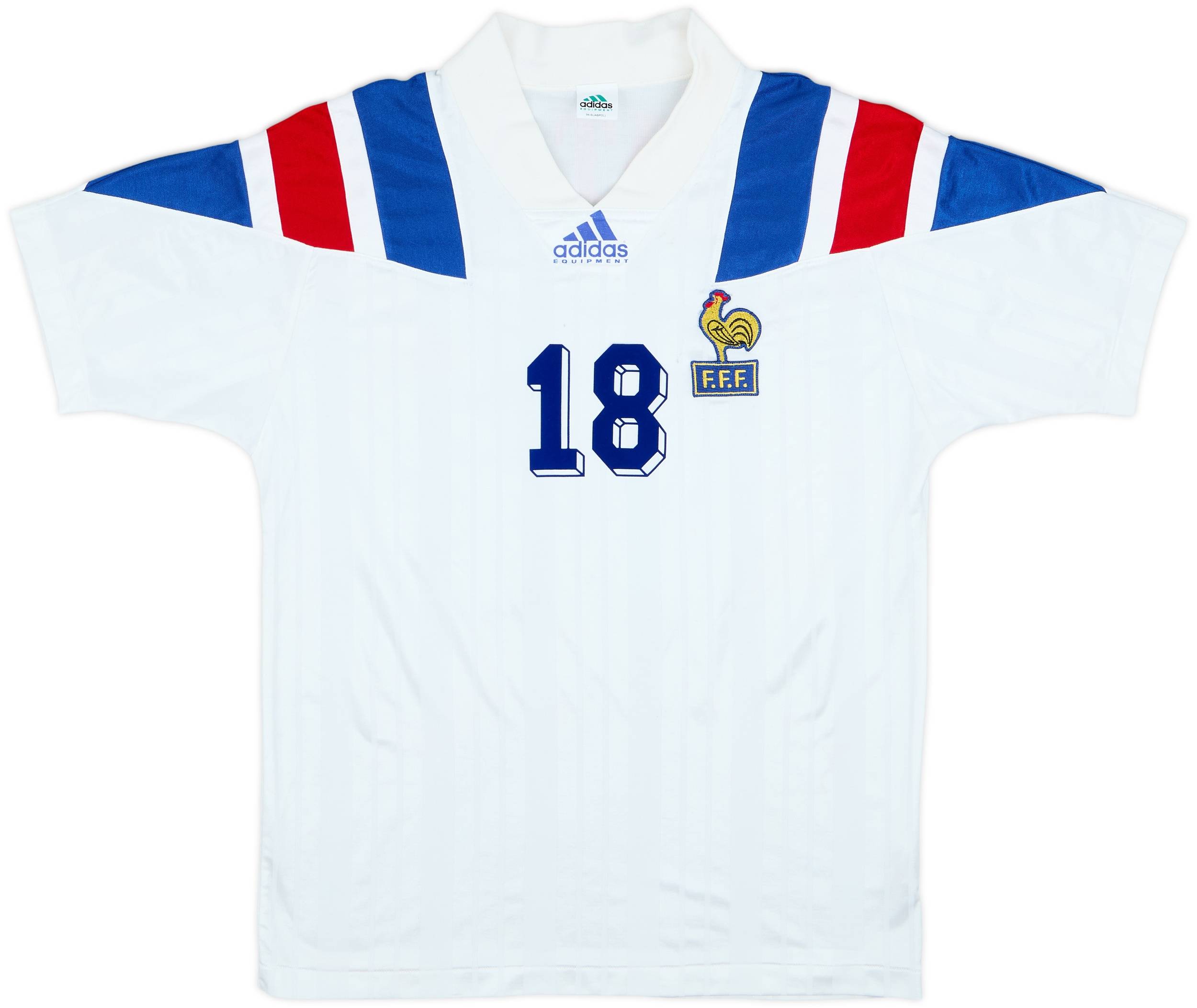 フランス代表　92　ユーロ　アウェイ　白　カントナ 1992-94 France Away Shirt Cantona #18 - 7/10 - (L)
