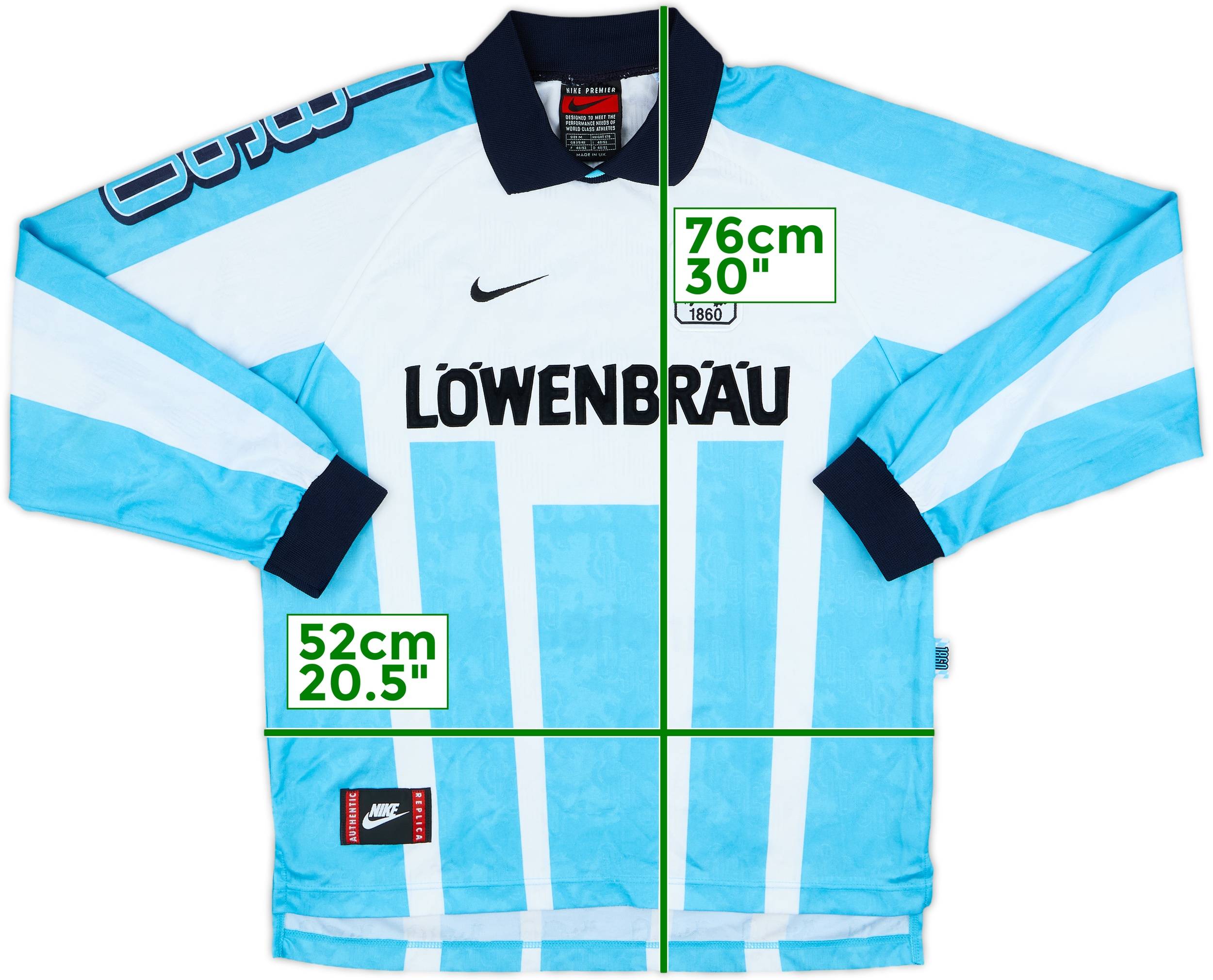 1860 Munich　96~97　ホーム　ユニフォーム　ナイキ 1996-97 1860 Munich Home L/S Shirt - 9/10 - (M)