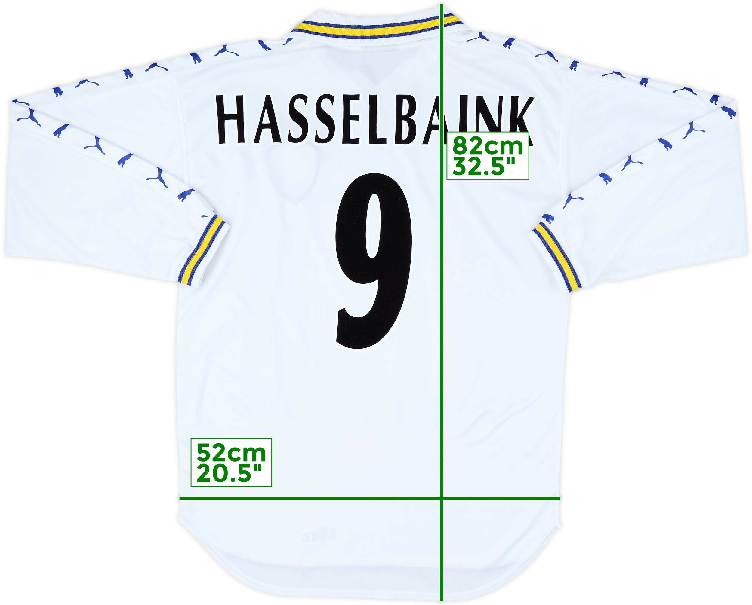 1998-00 Leeds United Home L/S Shirt Hasselbaink #9 - 7/10 - (M)
