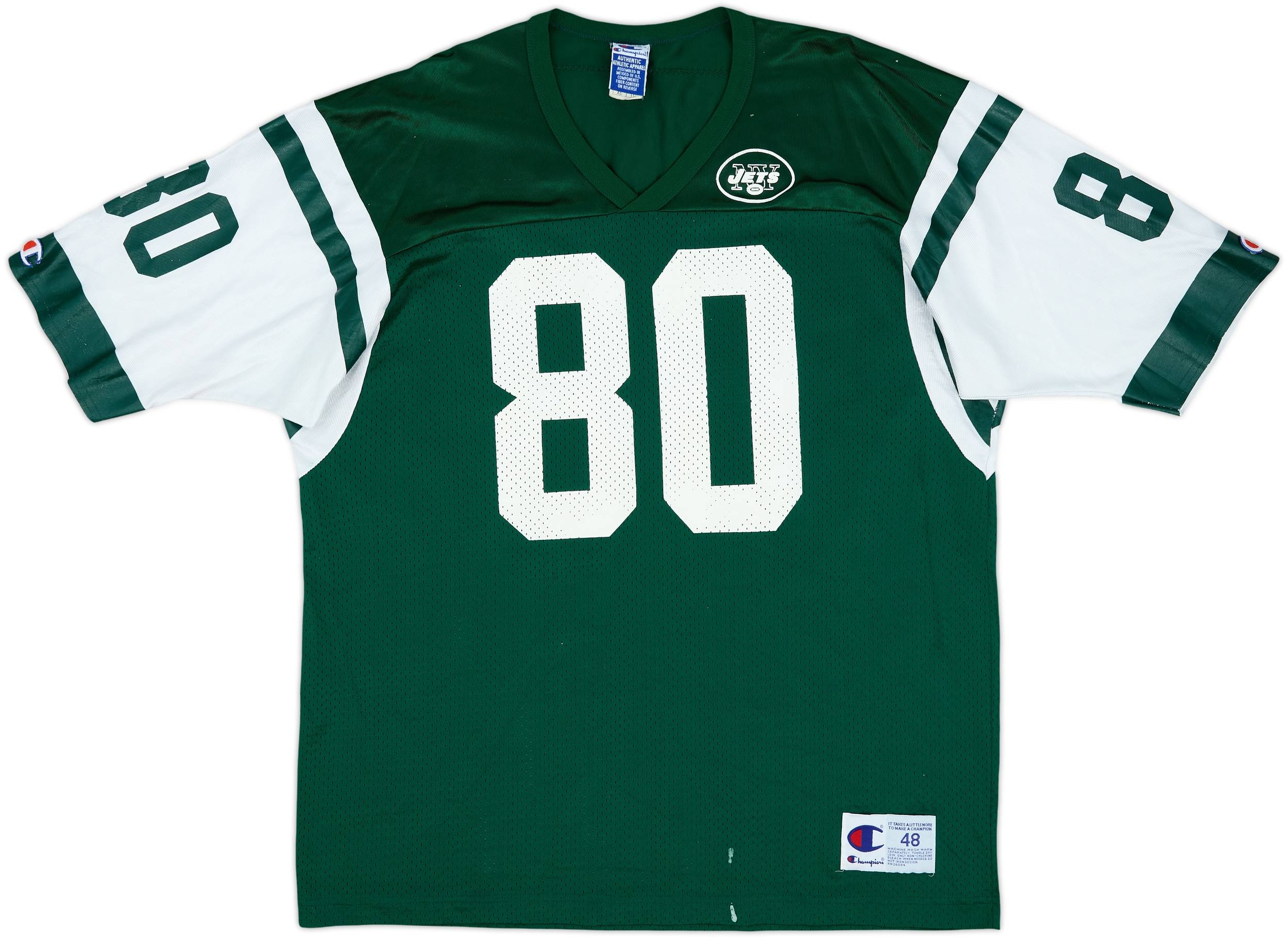 80s チャンピオン　NEW YORK JETS シャツ L champion 1998-00 New York Jets Chrebet #80 Champion Home Jersey - 7/10 - (XL)