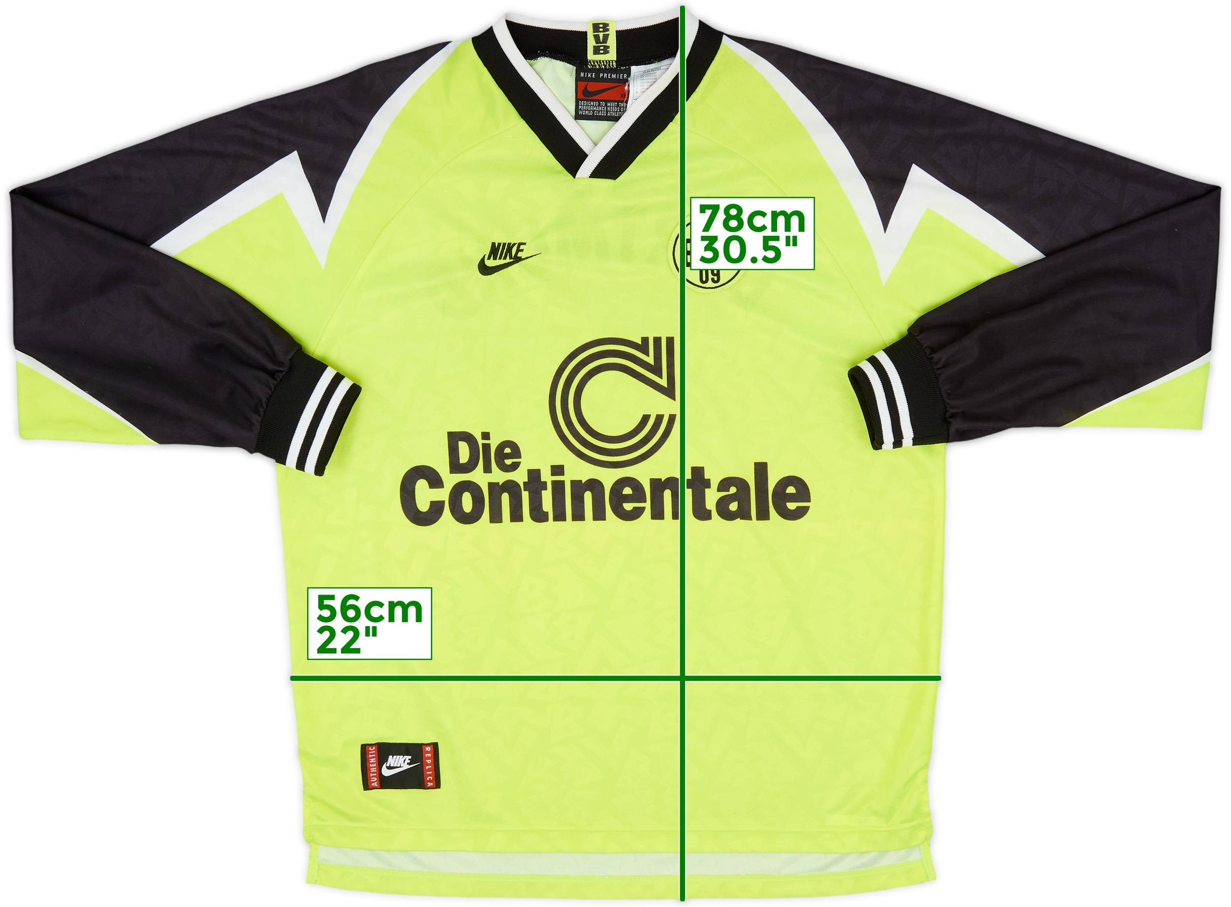 NIKE Borussia Dortmund 1995/96 サッカーシャツ 1995-96 Borussia Dortmund Home L/S Shirt - 9/10 - (XL)