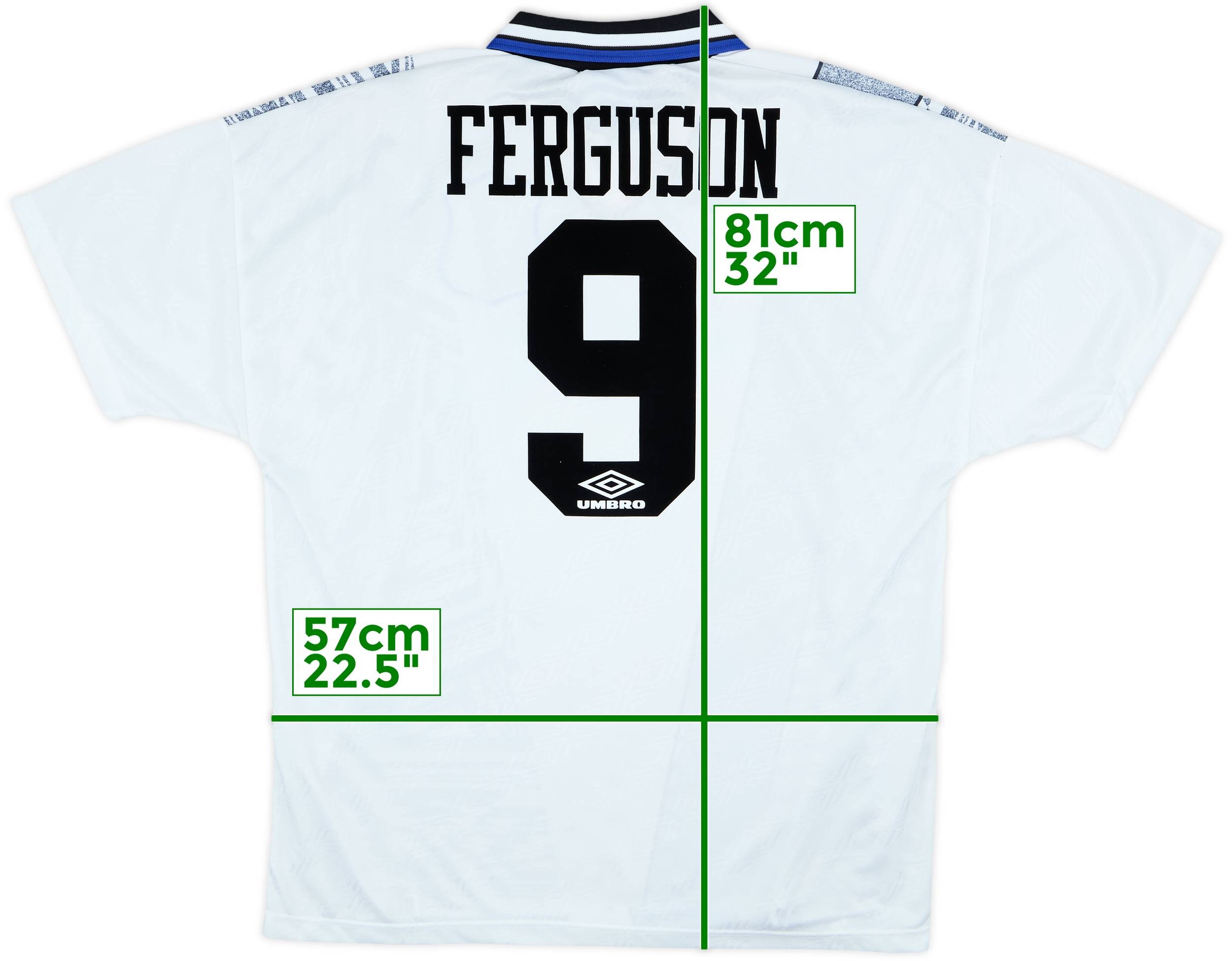 ウェア 95 AWAY UMBRO Everton FC #10 M 1994-95 Everton Away Shirt Ferguson #9 - 10/10 - (XL)