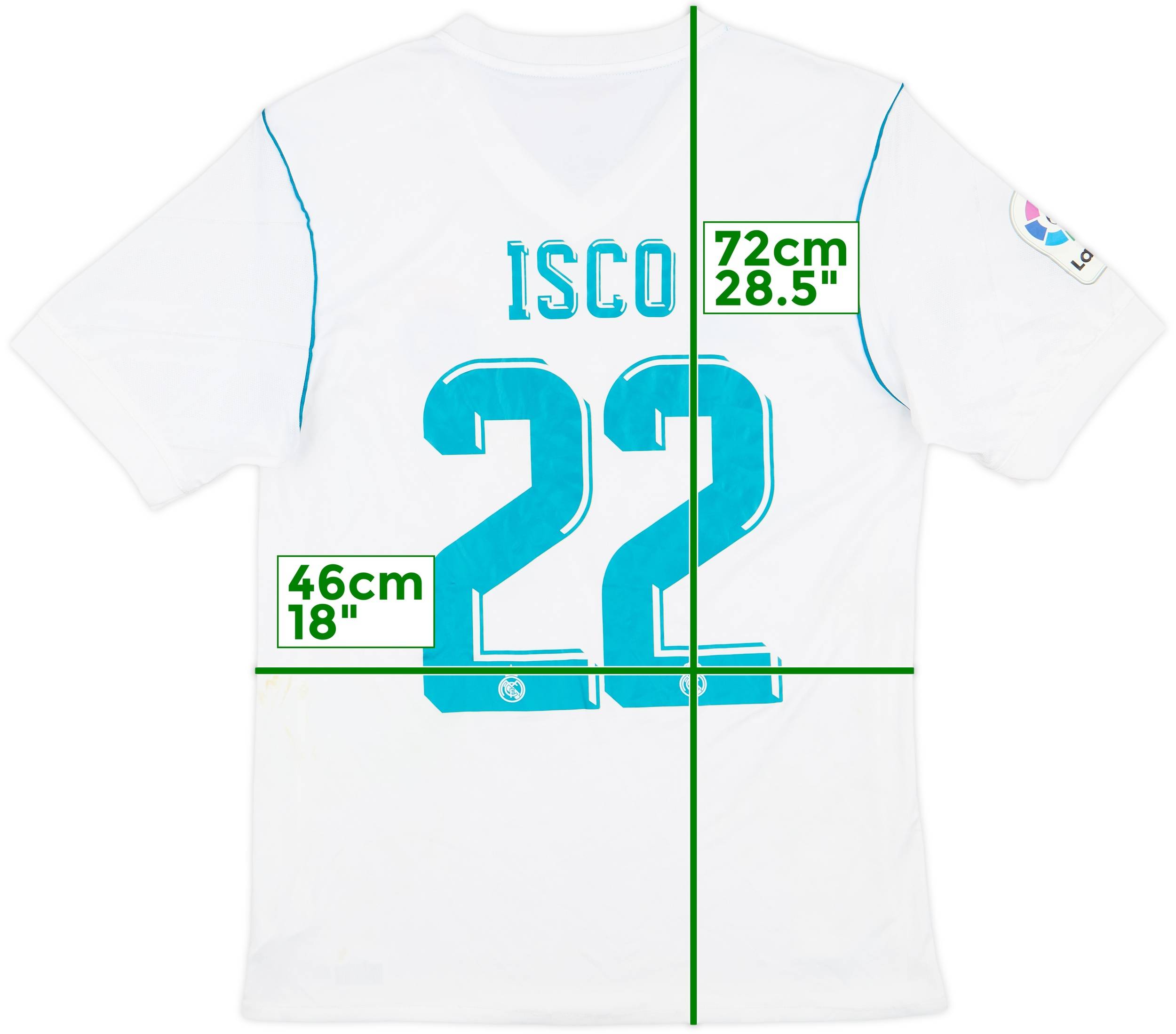 レアル白色、Sサイズ、22 ISCO 2017-18 Real Madrid Home Shirt Isco #22 - 9/10 - (S)