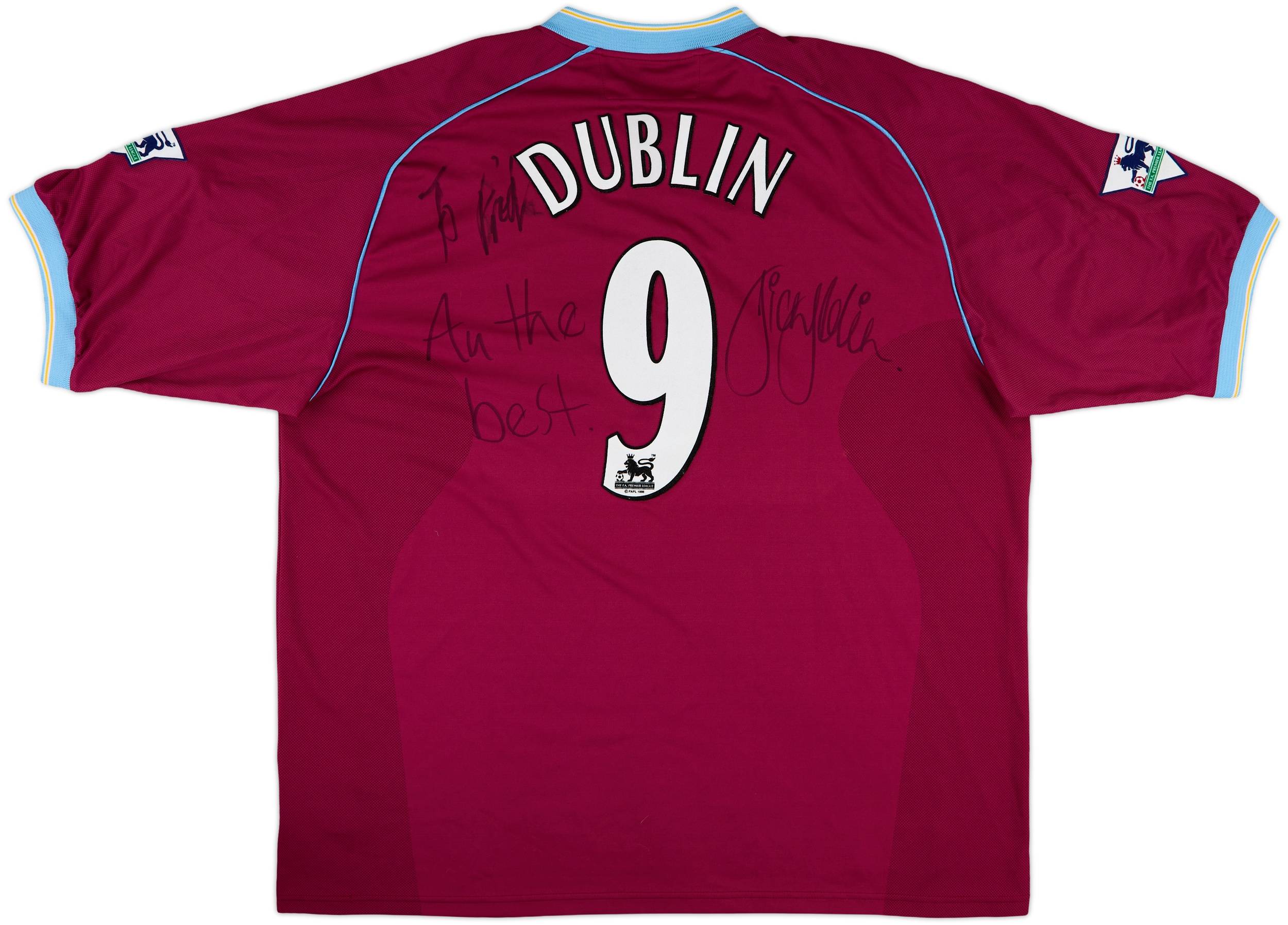 2001-02 Aston Villa Signed Home Shirt Dublin #9 - 9/10 - (5XL)