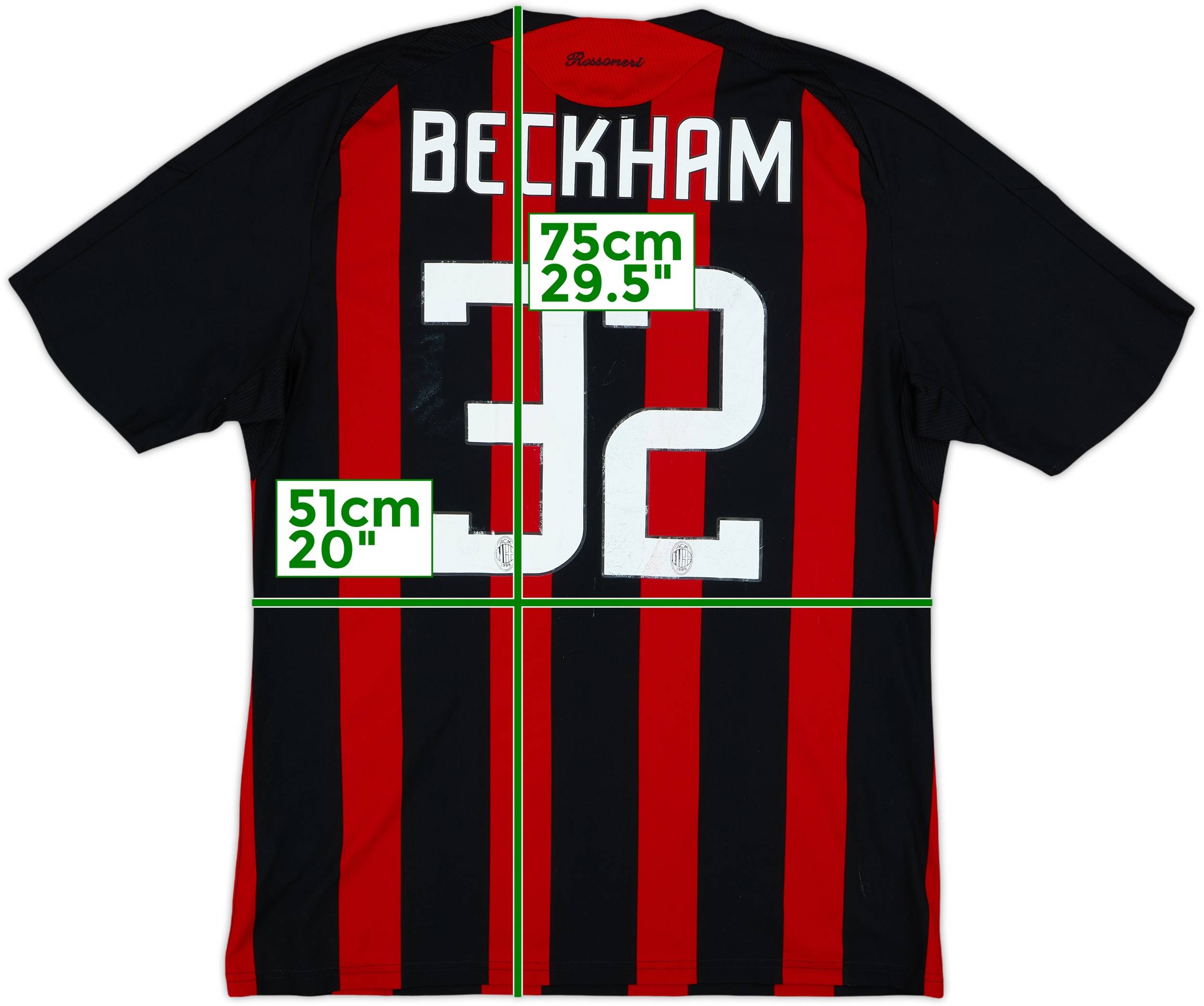2008-09 AC Milan Home Shirt Beckham #32 - 6/10 - (L)