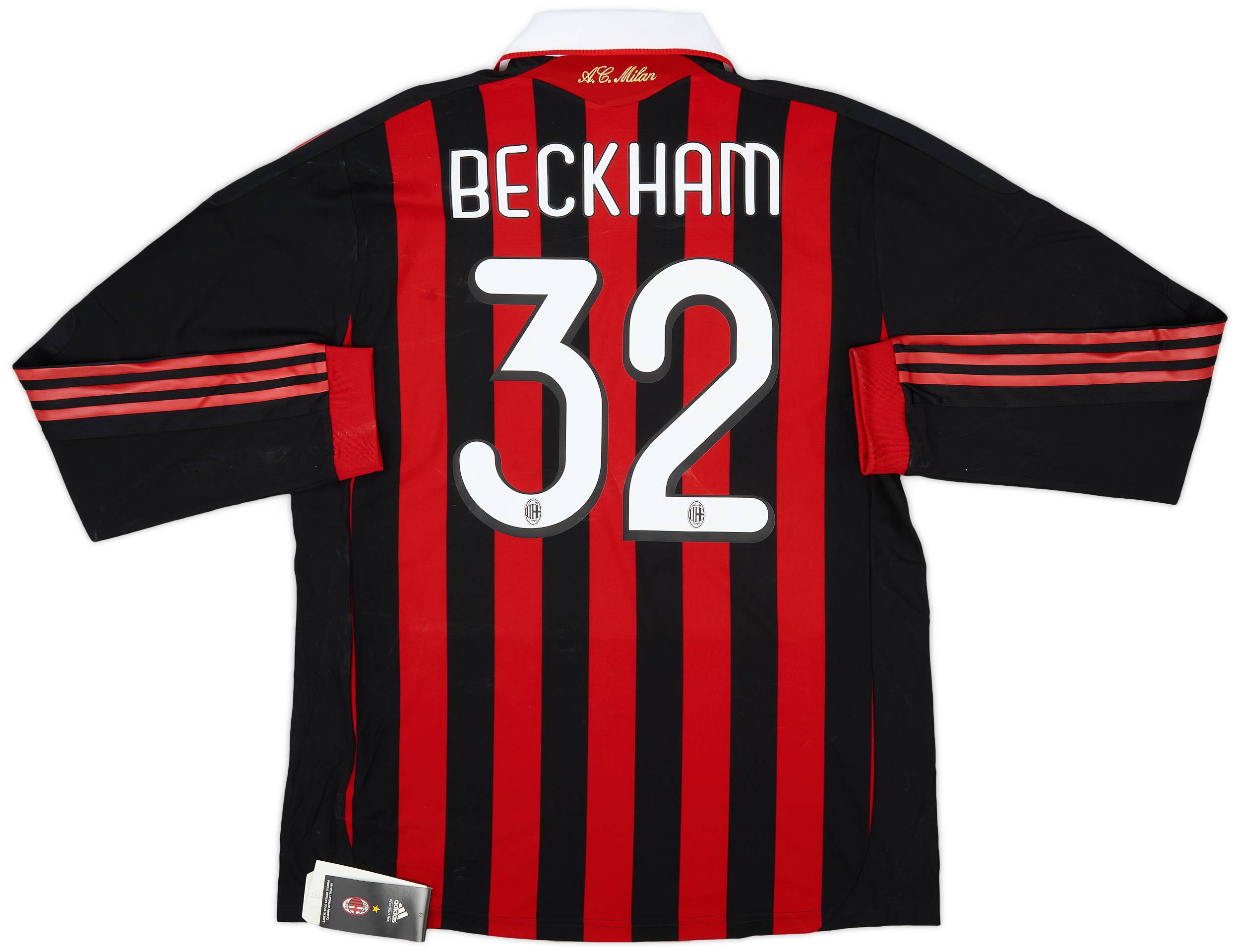 2009-10 AC Milan Player Issue Home L/S Shirt Beckham #32 (XL)