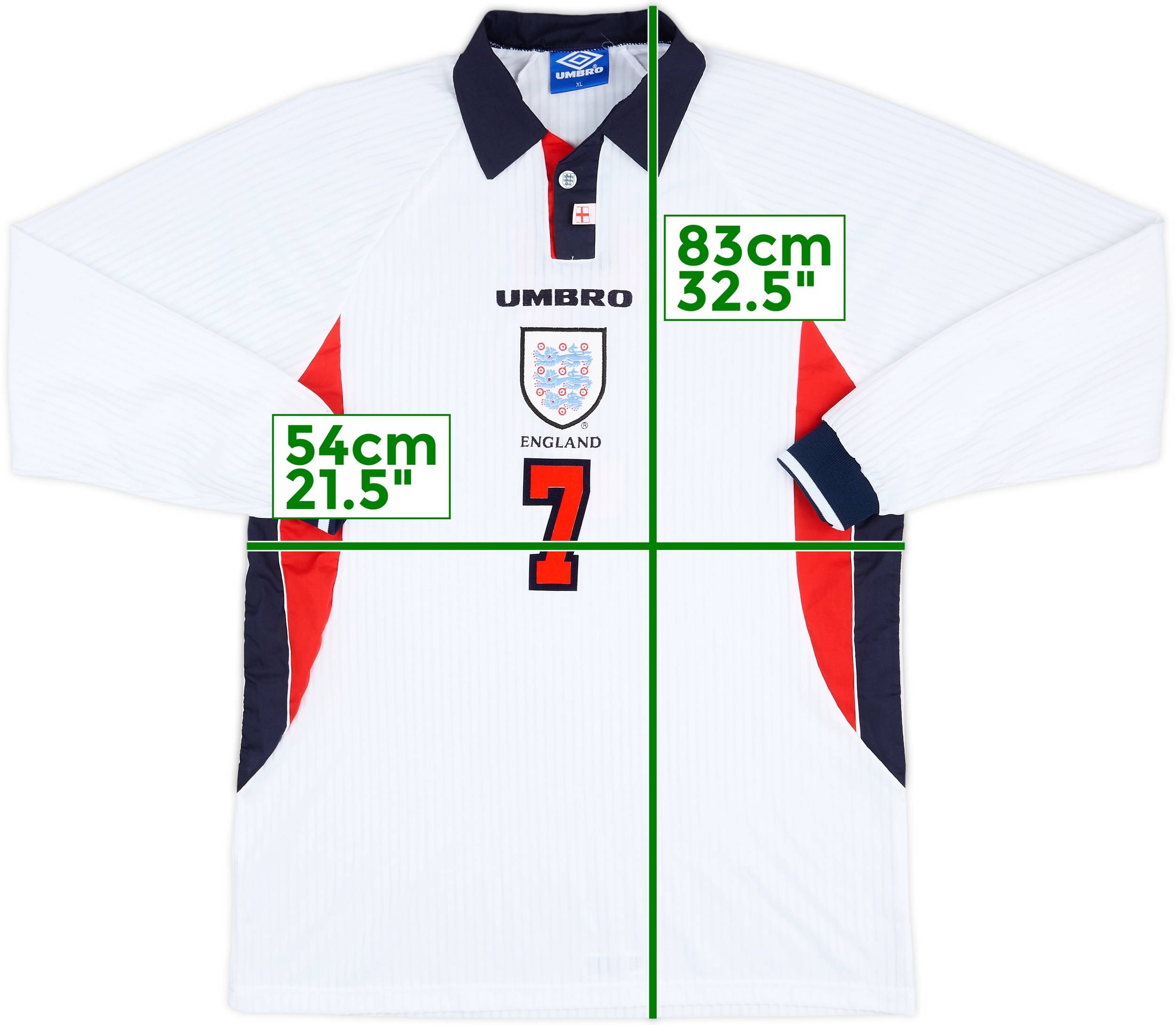 1997/98/99 England  L/S Mサイズ 1997-99 England Match Issue Home L/S Shirt #7