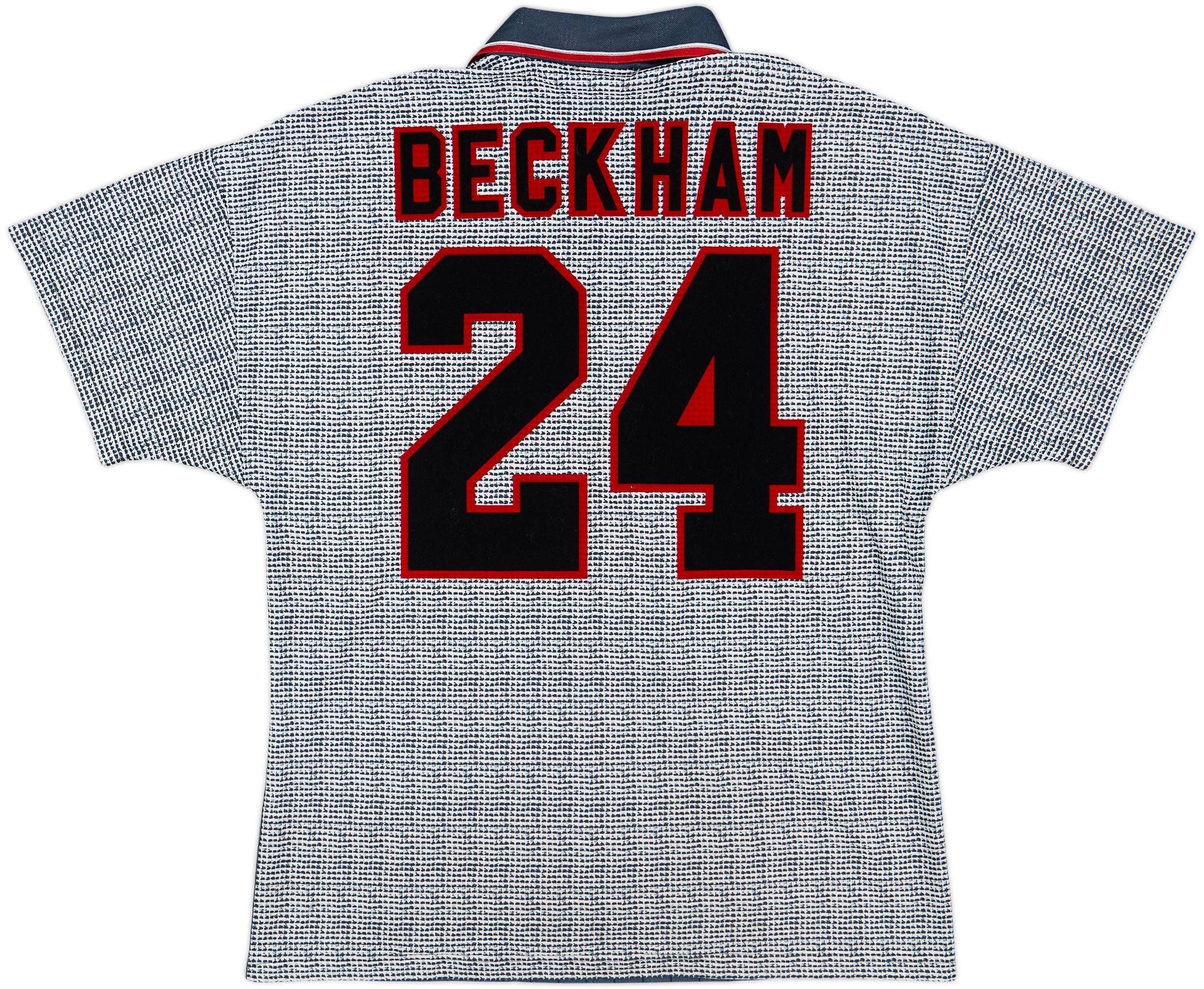 【正規94-96 Manchester United BECKHAM#24】 1994-96 Manchester United Home Shirt Beckham #24 - 8/10 - (L)