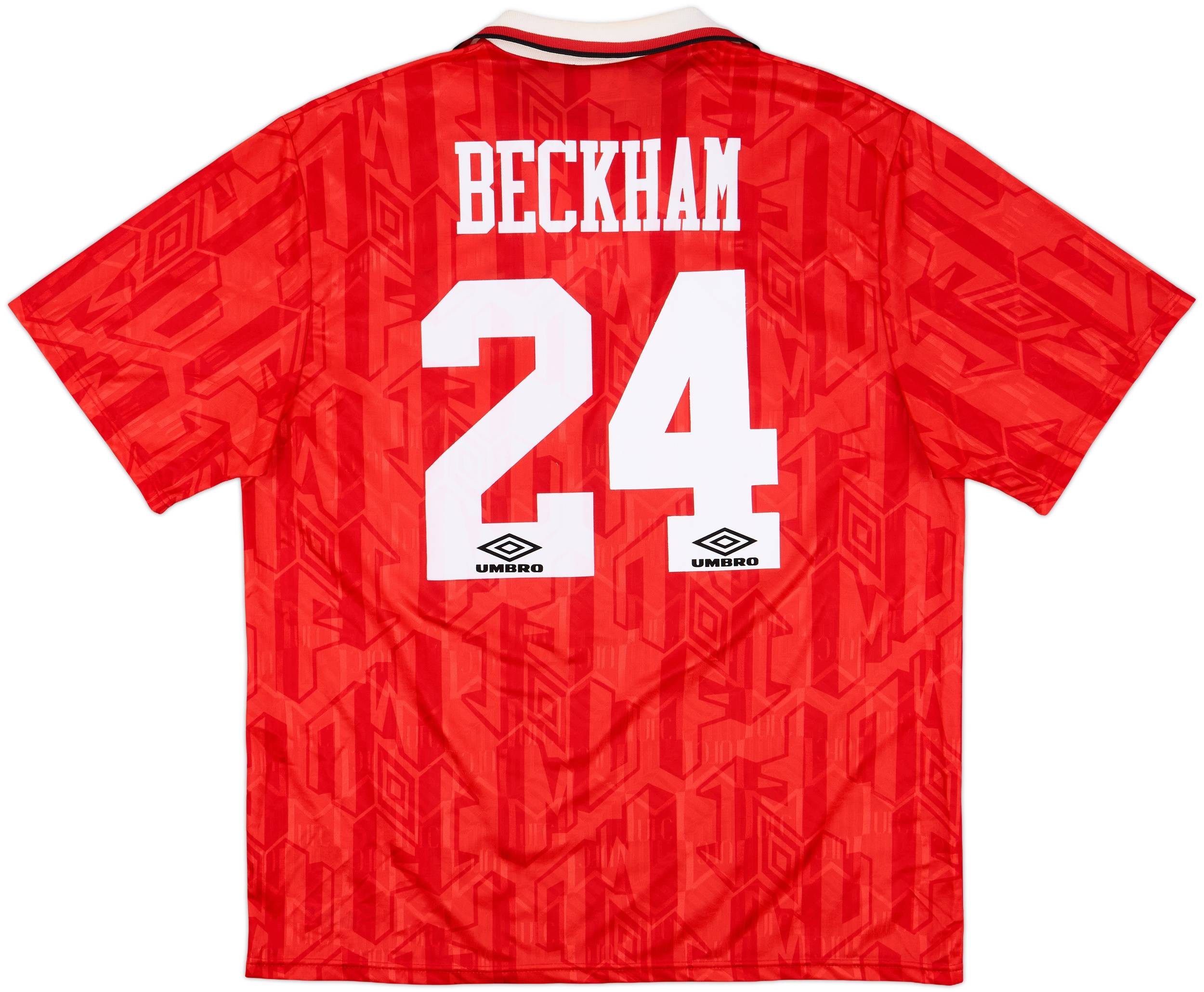 ウェア UMBRO Manchester United 92-94  kit 1992-94 Manchester United Home Shirt Beckham #24 - 7/10 - (XXL)