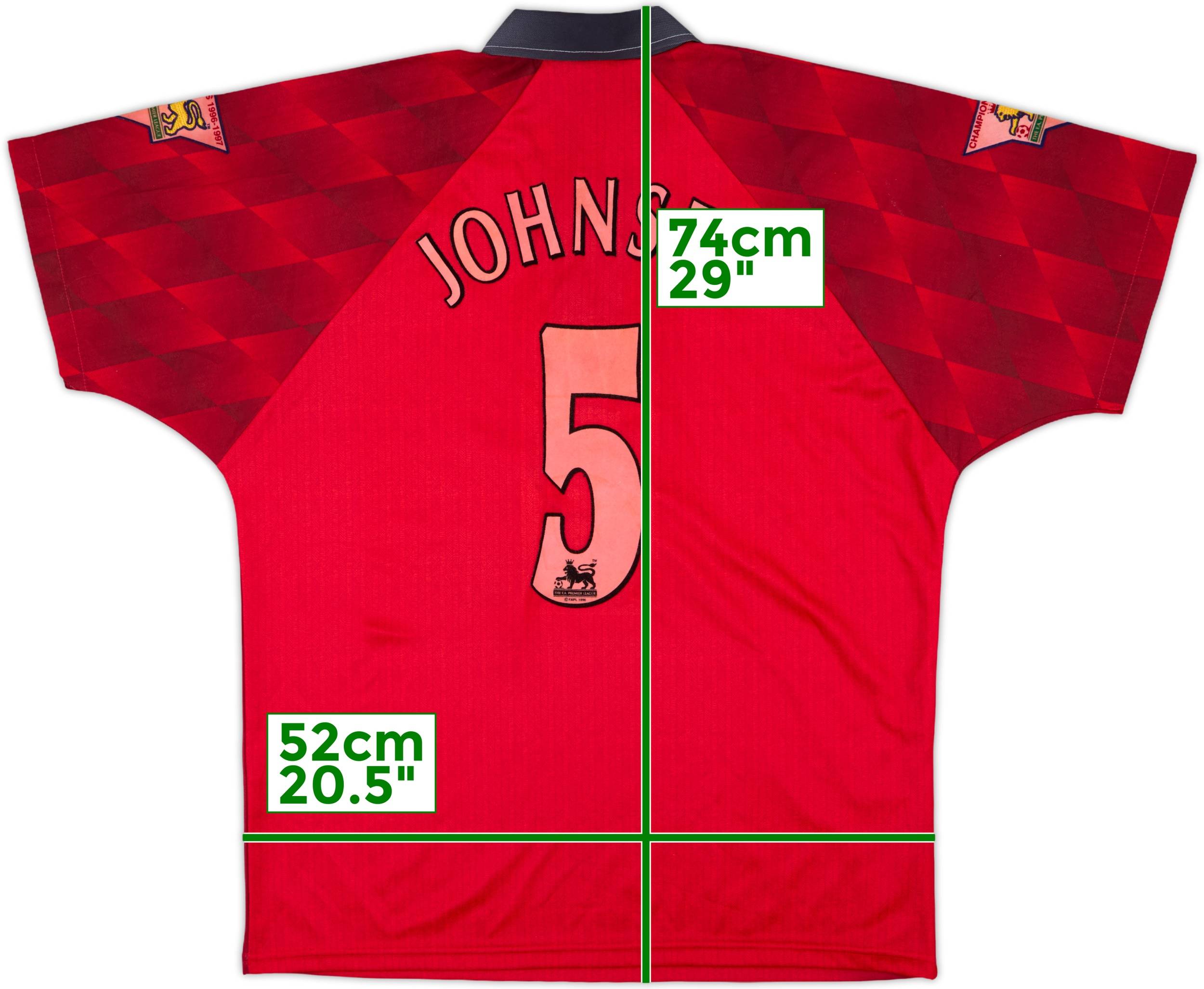 1996-98 Manchester United Home Shirt Johnsen #5 - 7/10 - (M)