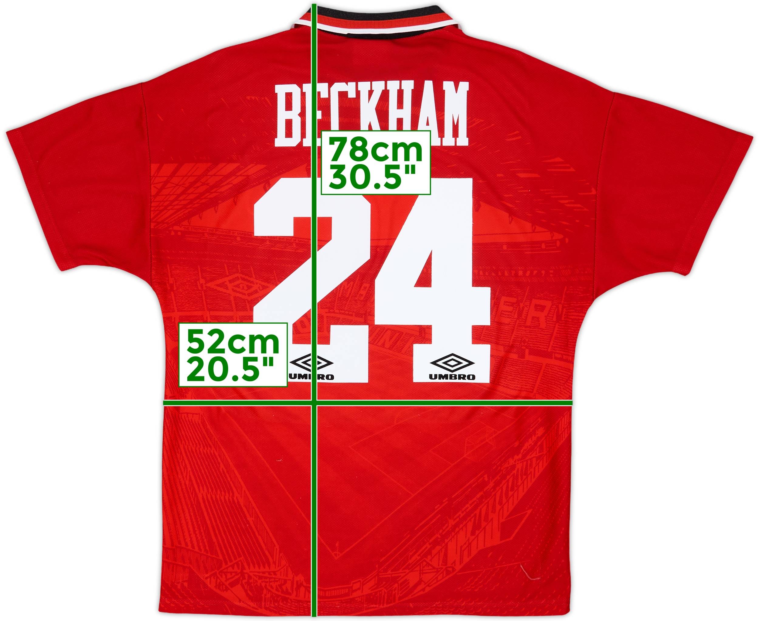 【正規94-96 Manchester United BECKHAM#24】 1994-96 Manchester United Home Shirt Beckham #24 - 8/10 - (L)