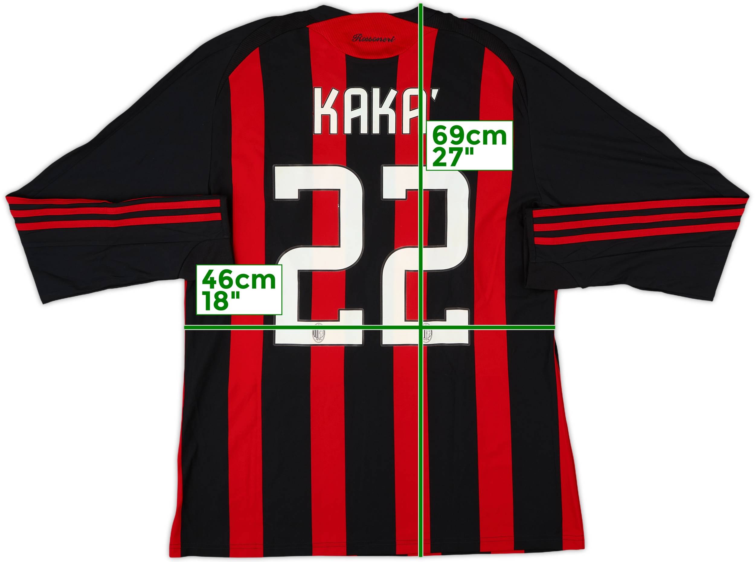 2008-09 AC Milan Home L/S Shirt Kaka #22 - 8/10 - (L)