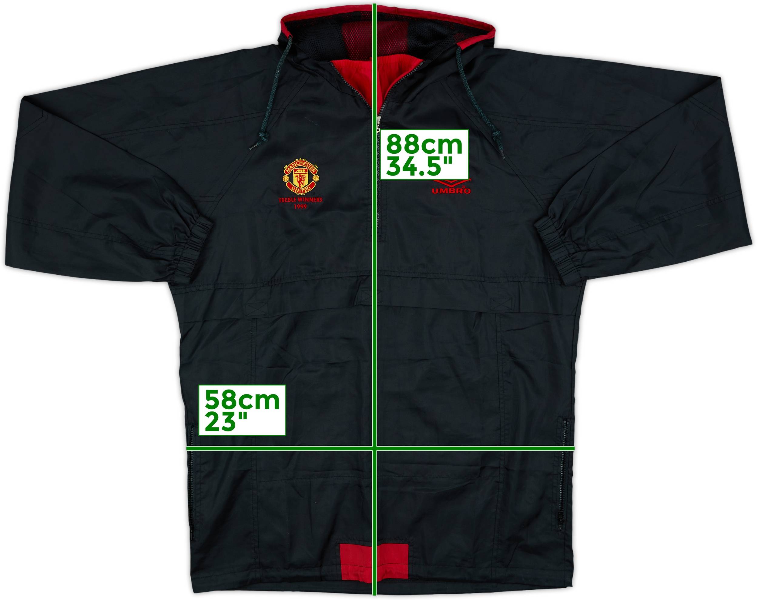 1999-00 Manchester United Umbro Hooded 1/4 Zip Rain Jacket - 8/10