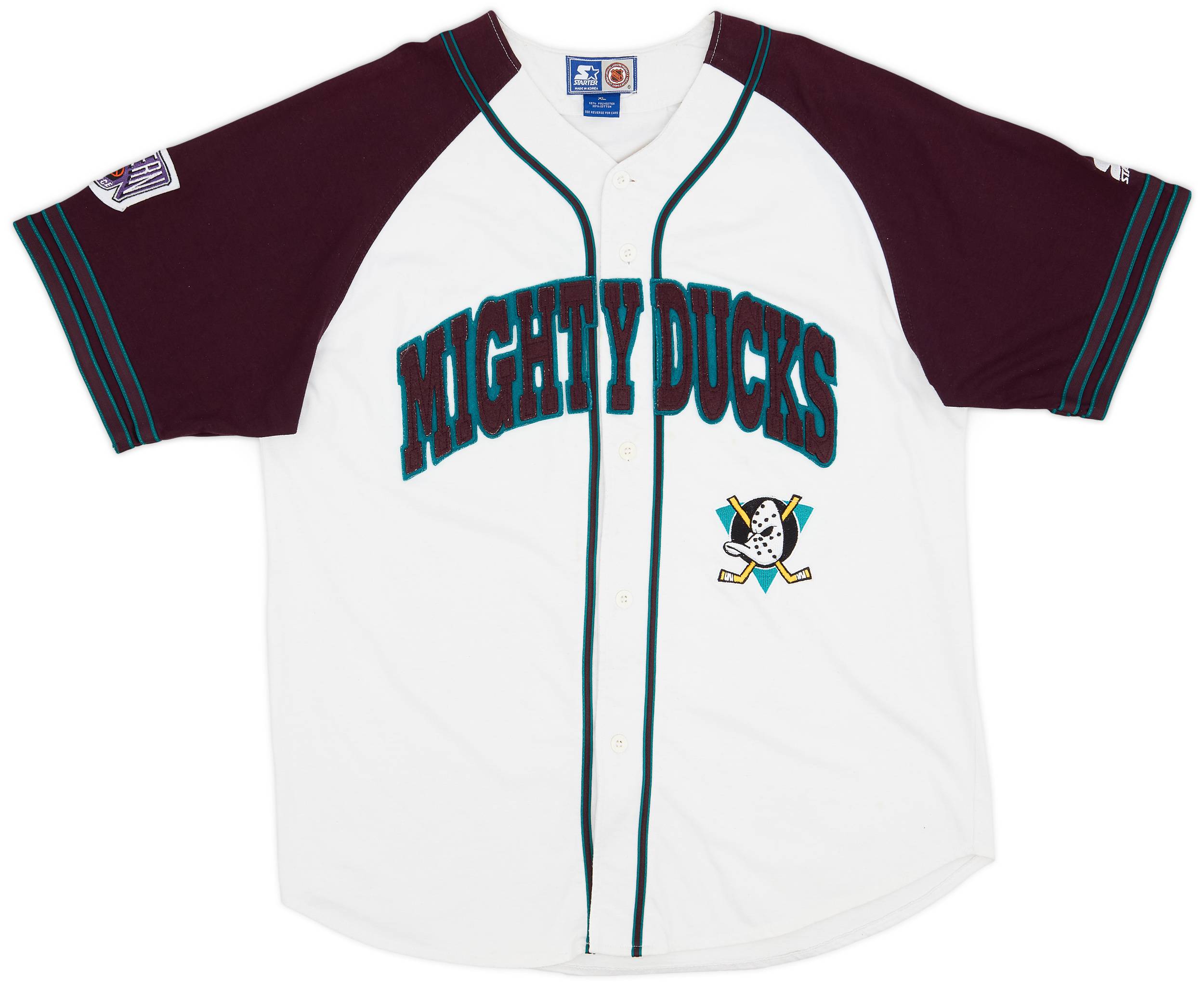 1993 99 Mighty Ducks of Anaheim Starter Baseball Jersey Tee 6 10 XL