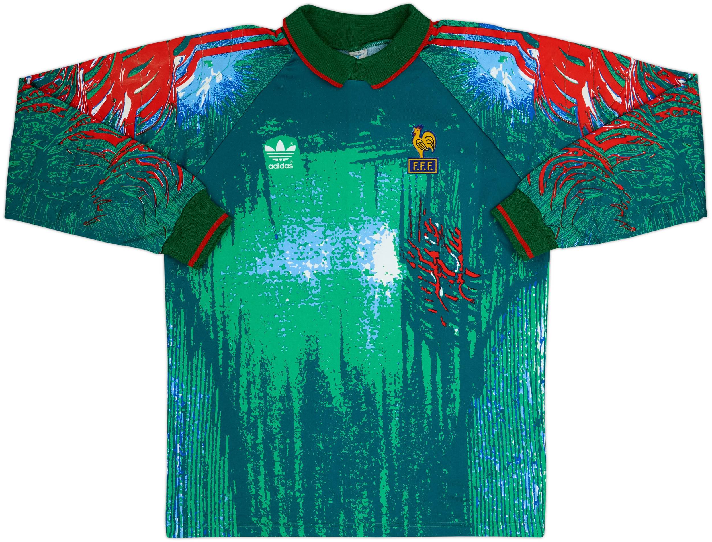 adidas 1992/93 サッカーシャツ FFFロゴゴールキーパー 1992-93 France GK Shirt - 6/10 - (L/XL)