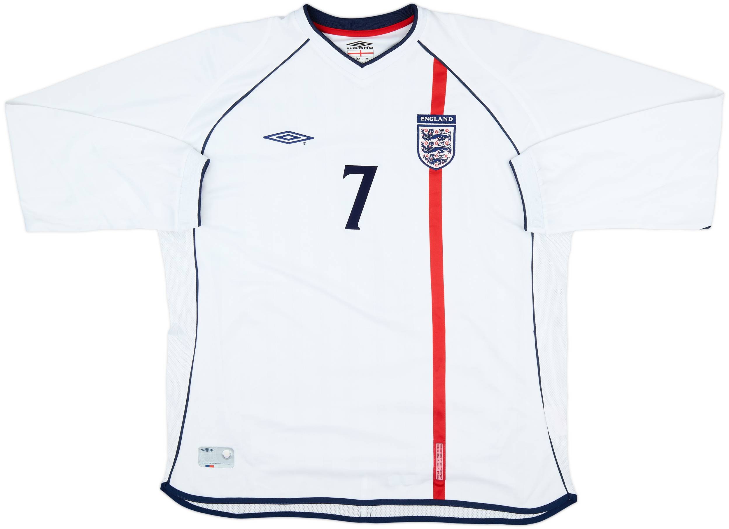 2001-03 England Home L/S Shirt Beckham #7 - 9/10 - (XXL)