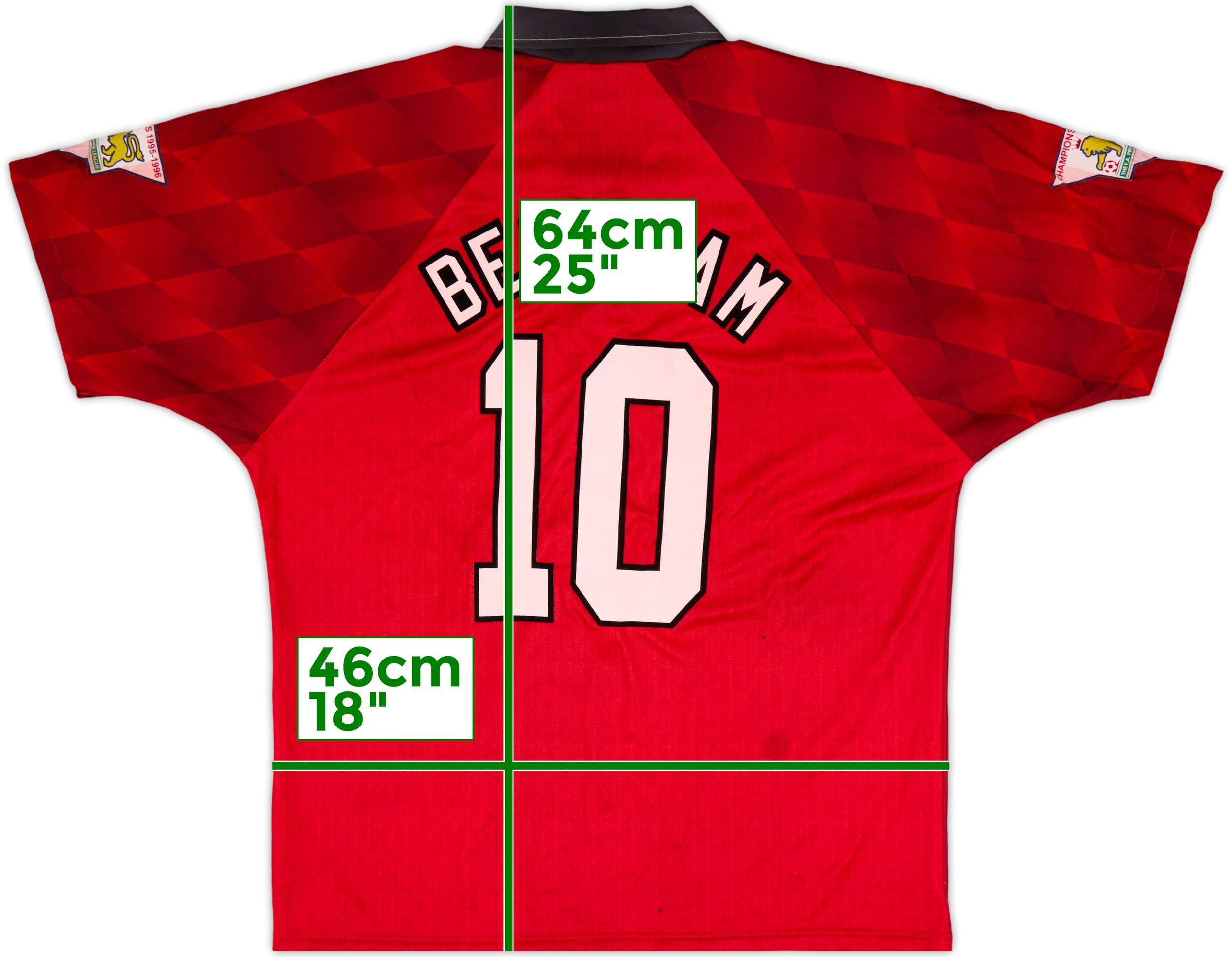 1996-98 Manchester United Home Shirt Beckham #10 - 6/10 - (L)