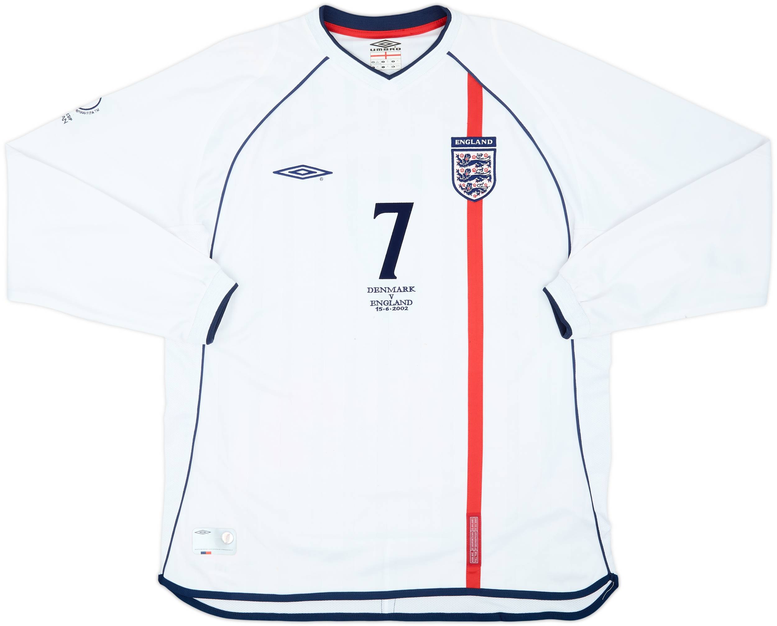 2001-03 England Home L/S Shirt Beckham #7 - 7/10 - (XL)