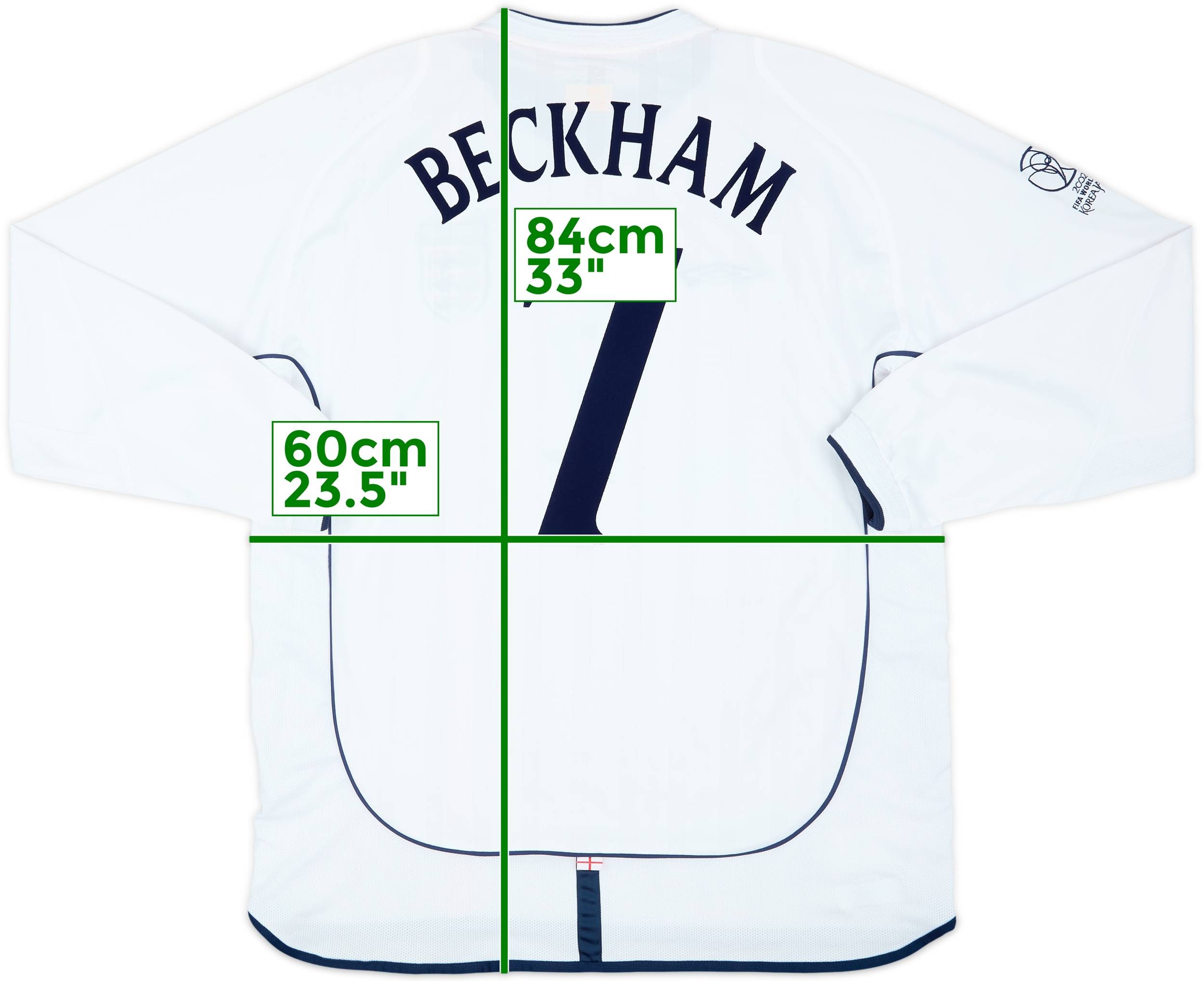 2001-03 England Home L/S Shirt Beckham #7 - 7/10 - (XL)