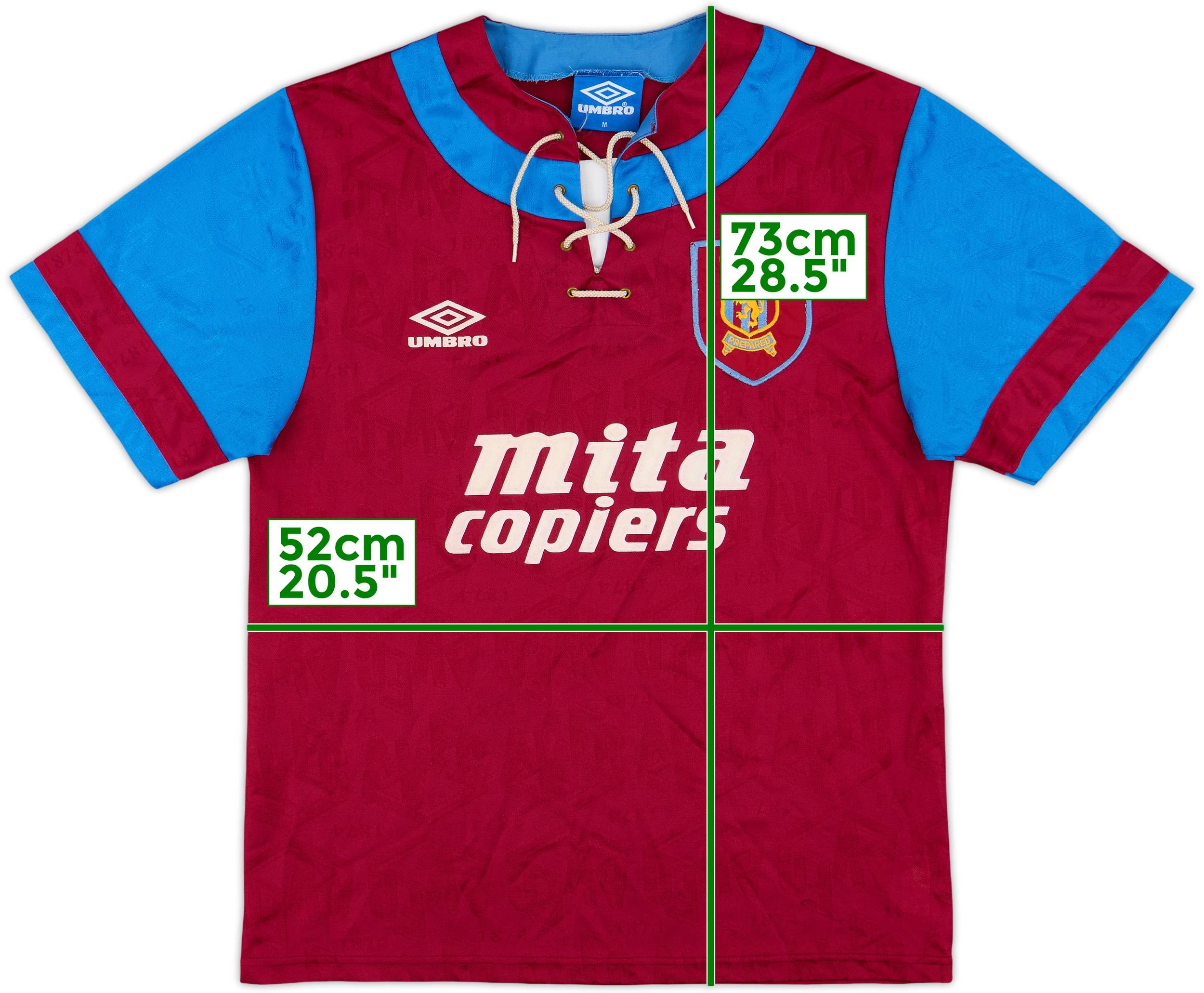 【正規1992-93 Umbro Aston Villa  shirt】 1992-93 Aston Villa Home Shirt - 9/10 - (M)