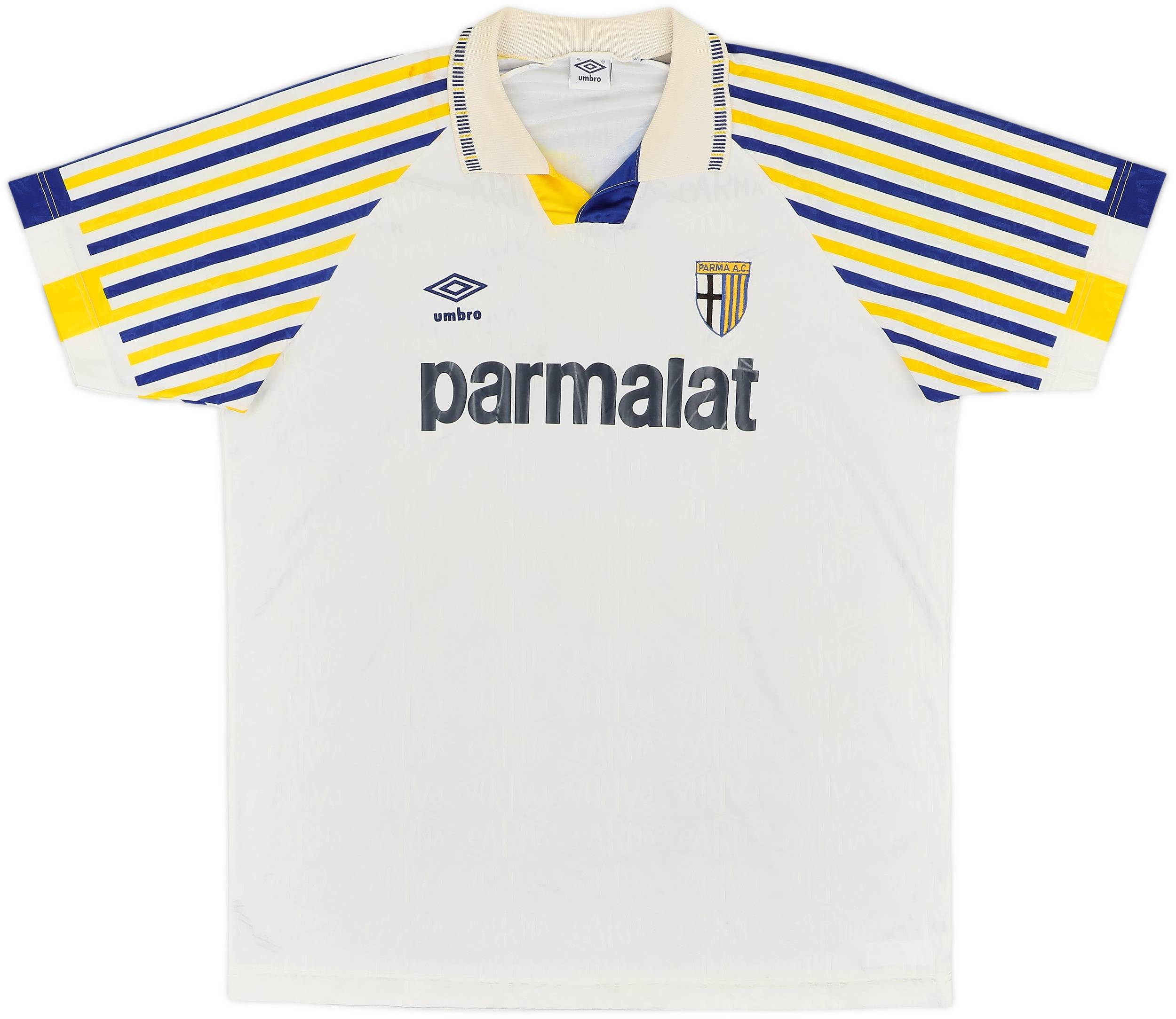 90s umbroアンブロ  パルマFC  ユニフォーム　parmalat 白M 1990-91 Parma Home Shirt #8 - 7/10 - (XL)